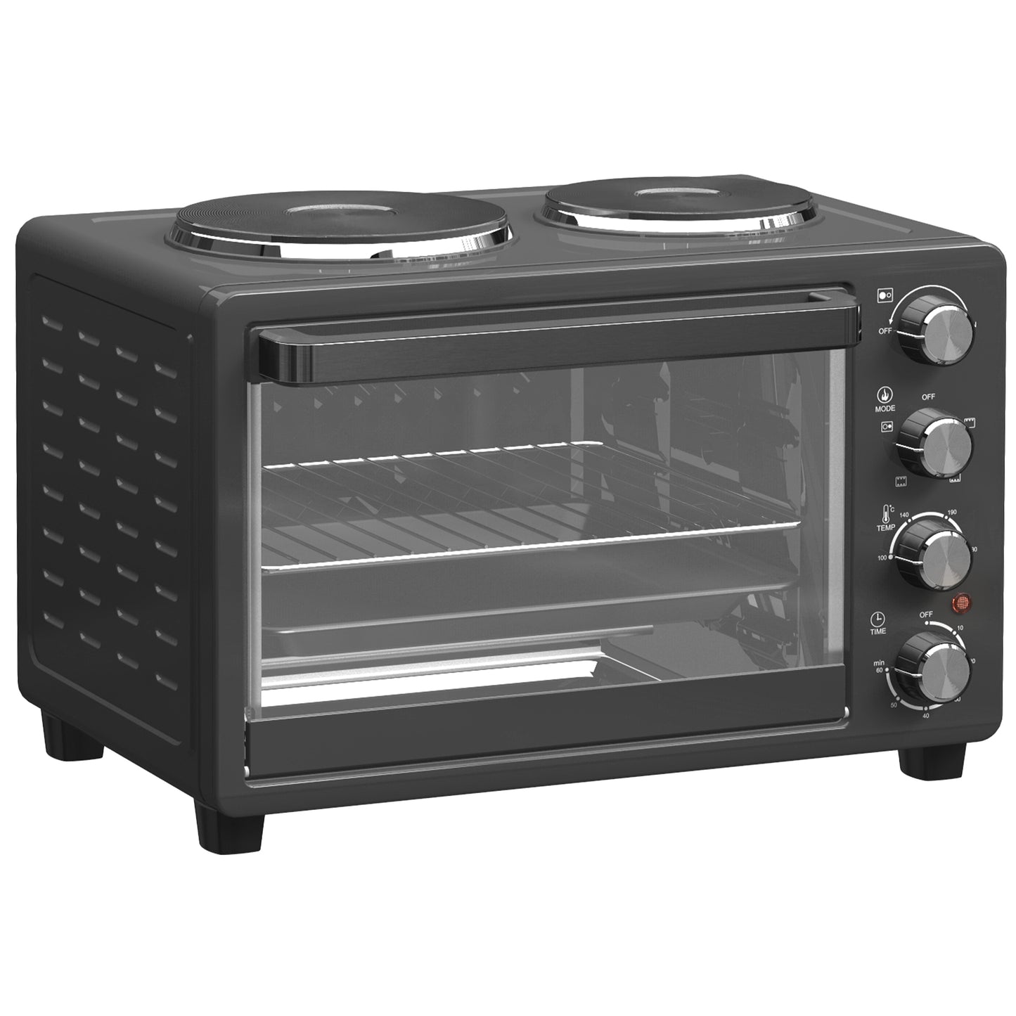 NETTA 28L Toaster Oven with Double Hotplate, 1600W Countertop MIni Oven with 60 Minute Timer & 230Â°C Temp Control, Baking Tray & Wire Rack, Black
