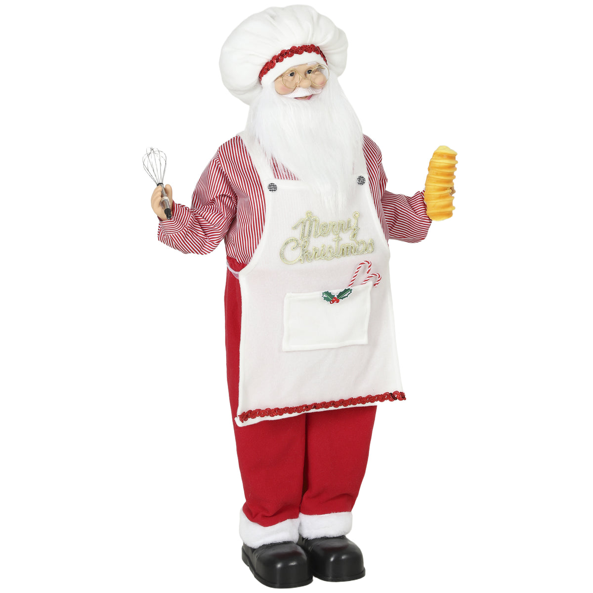 HOMCOM 4ft Singing Cooking Santa Claus, Standing Christmas Animated Santa Figure with Head Moving, Sound/Touch Activated Default Title