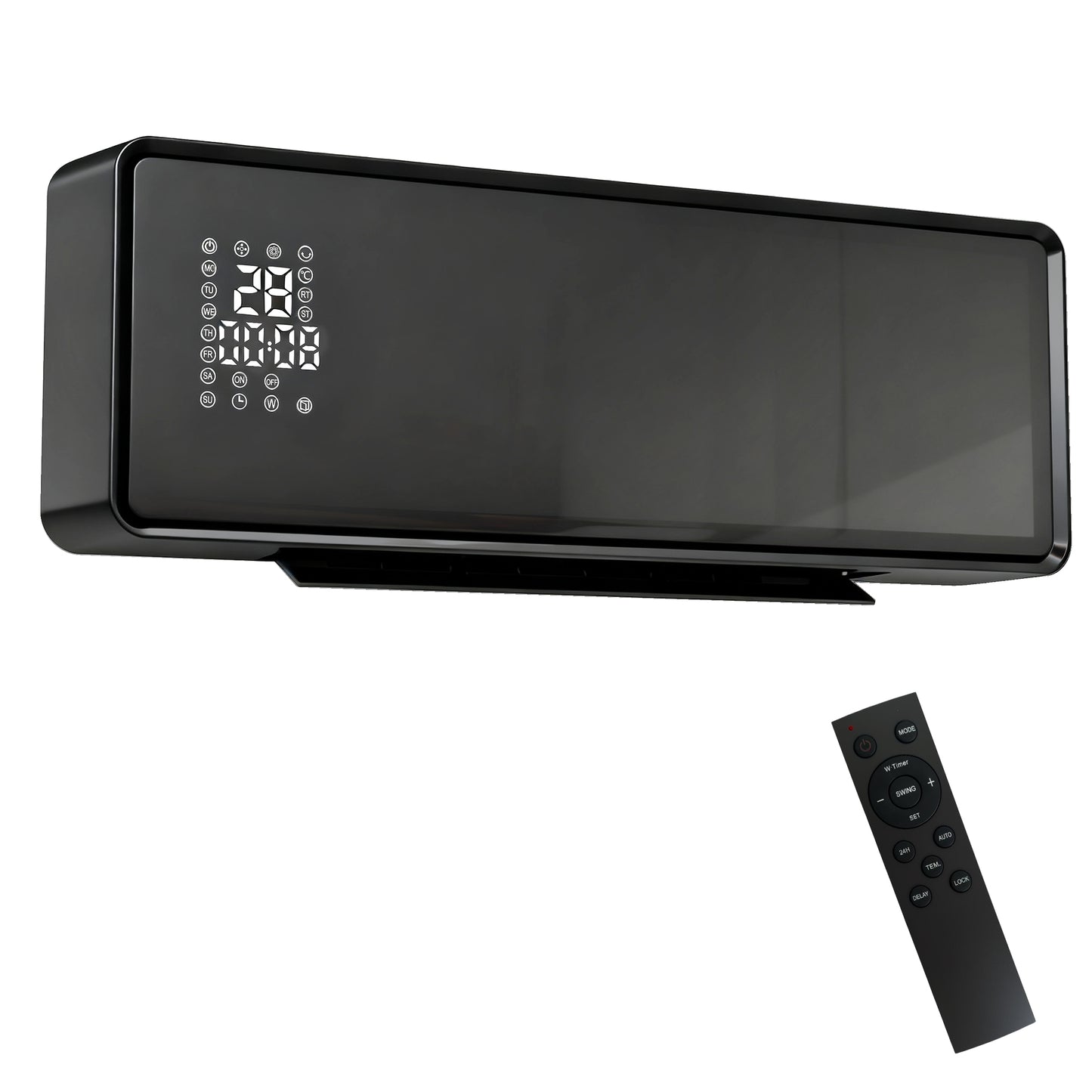 HOMCOM 2000W Ceramic Electric Heater with Fan, Adjustable Thermostat, Wall Mounted - Black