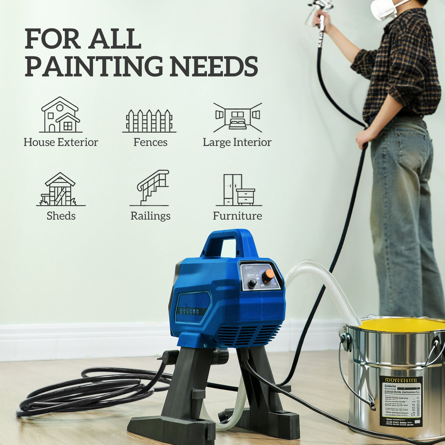 HOMCOM Airless Paint Sprayer, Thinning-Free, Electric Fence Paint Sprayer for Exterior and Inner DIY Painting Projects, Wall Spray Gun Machine, Household Use, 1.5L/min, 200Bar, 7.5m Hose Dark Blue