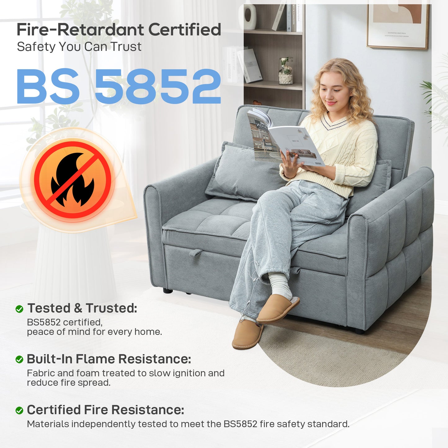 HOMCOM 2 Seater Sofa Bed, 3-in-1 Convertible Sleeper Sofa with Click-clack Adjustable Backrest and 2 Pillows, Grey