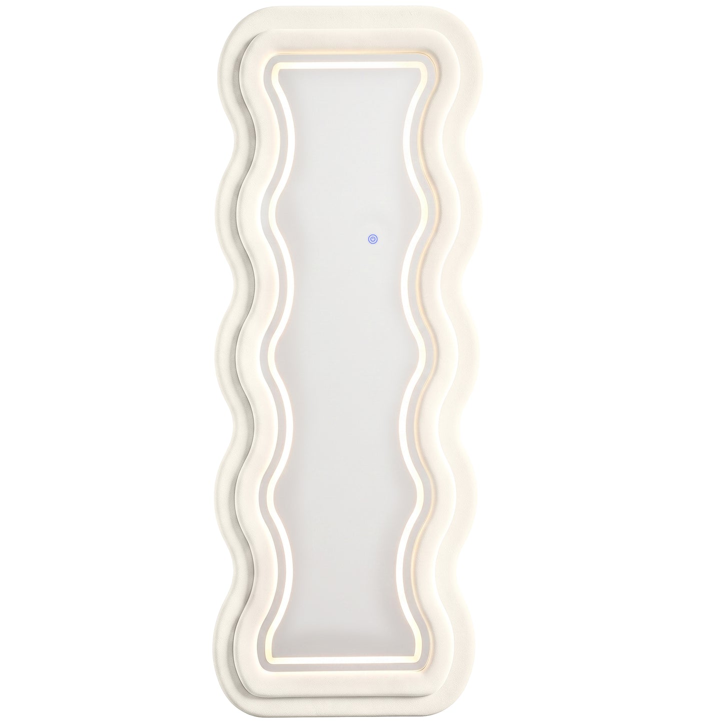HOMCOM Full Length Mirror, 160 x 60 cm Wavy Full Body Wall Standing Mirror with Velvet Frame and Tempered Glass, Cream White