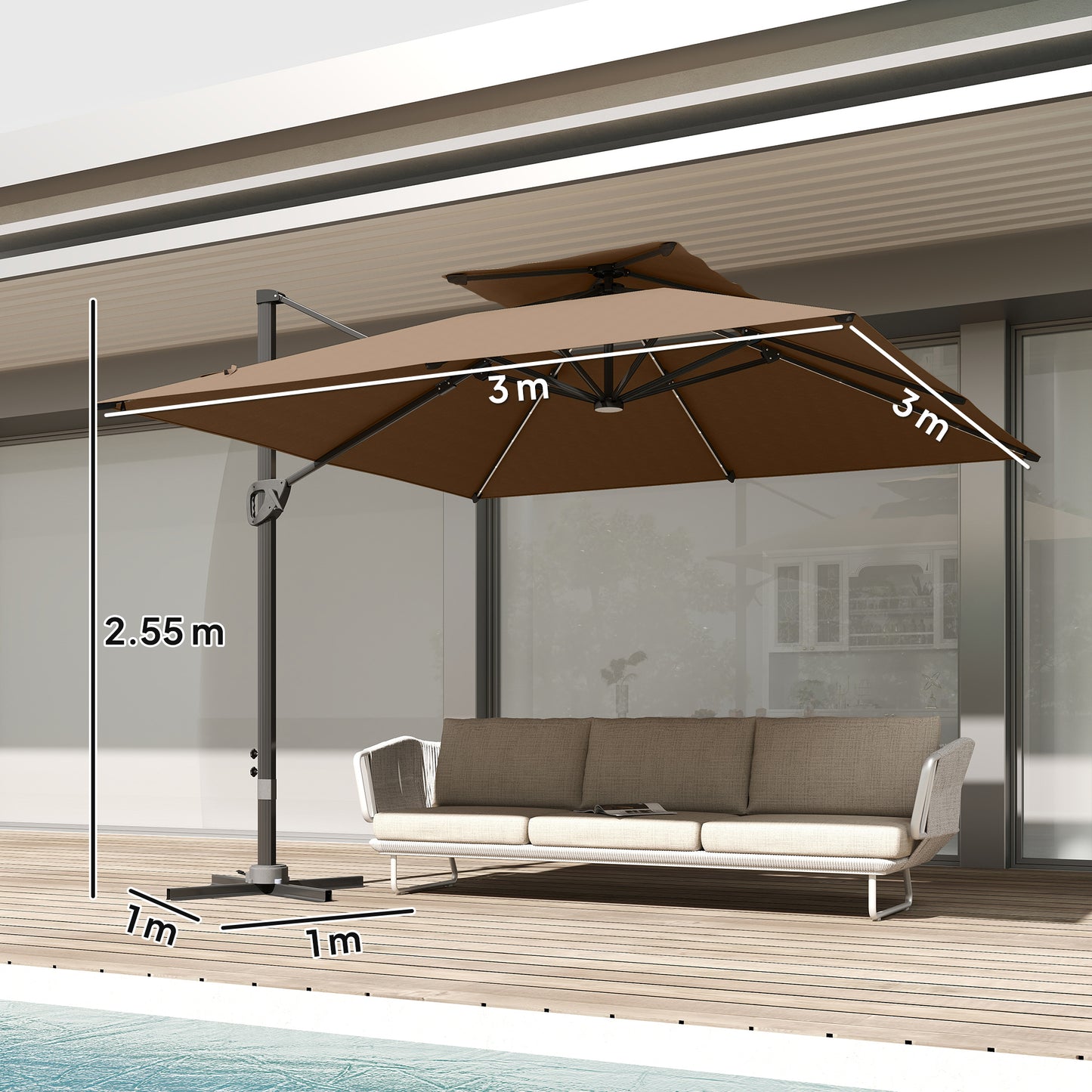 Outsunny Multi-Angle LED Light Parasol Umbrella - Khaki