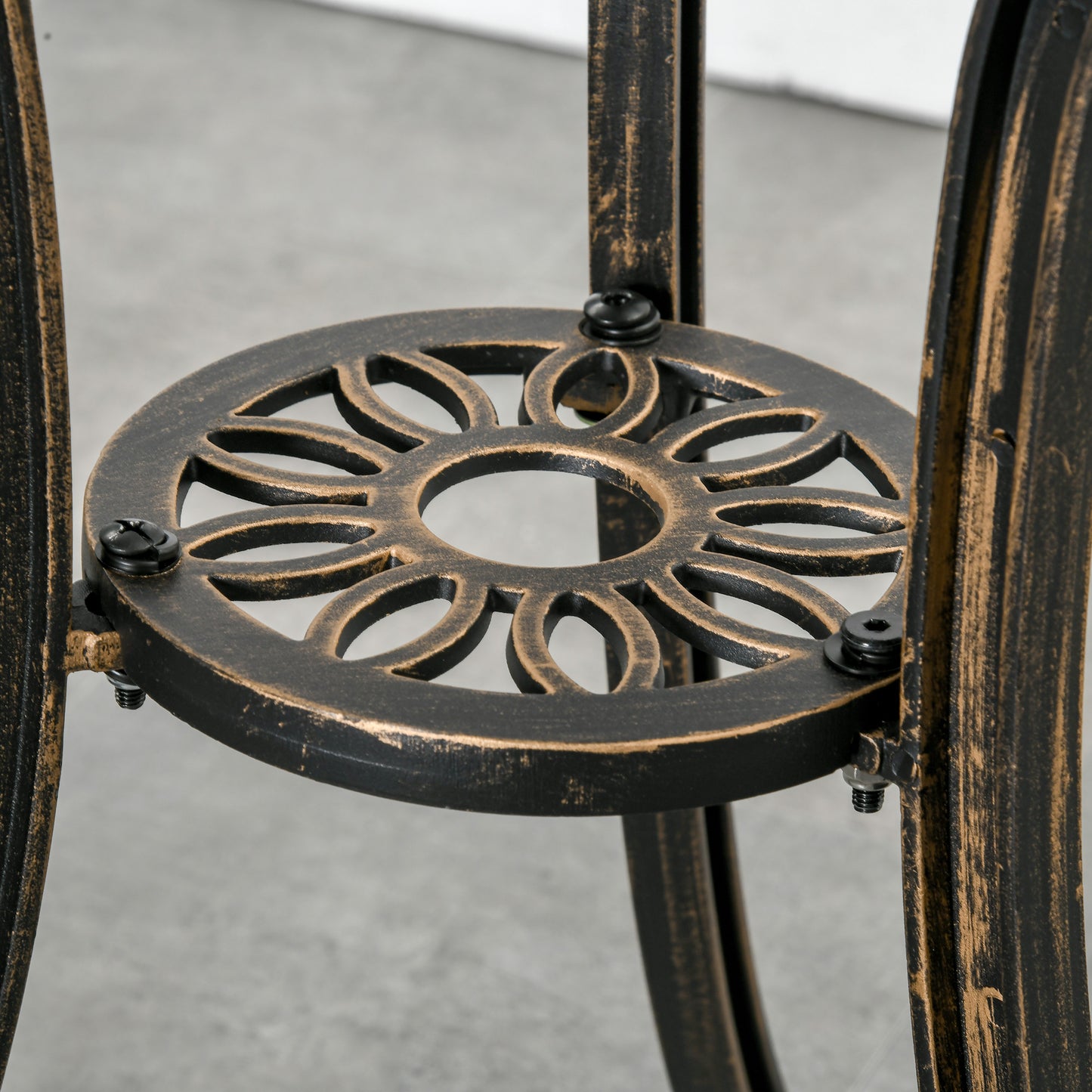 Outsunny 3pc Cast Aluminium Garden Bistro Set for 2 with Parasol Hole, Outdoor Coffee Table Set Rust Resistant with Cushions, Bronze