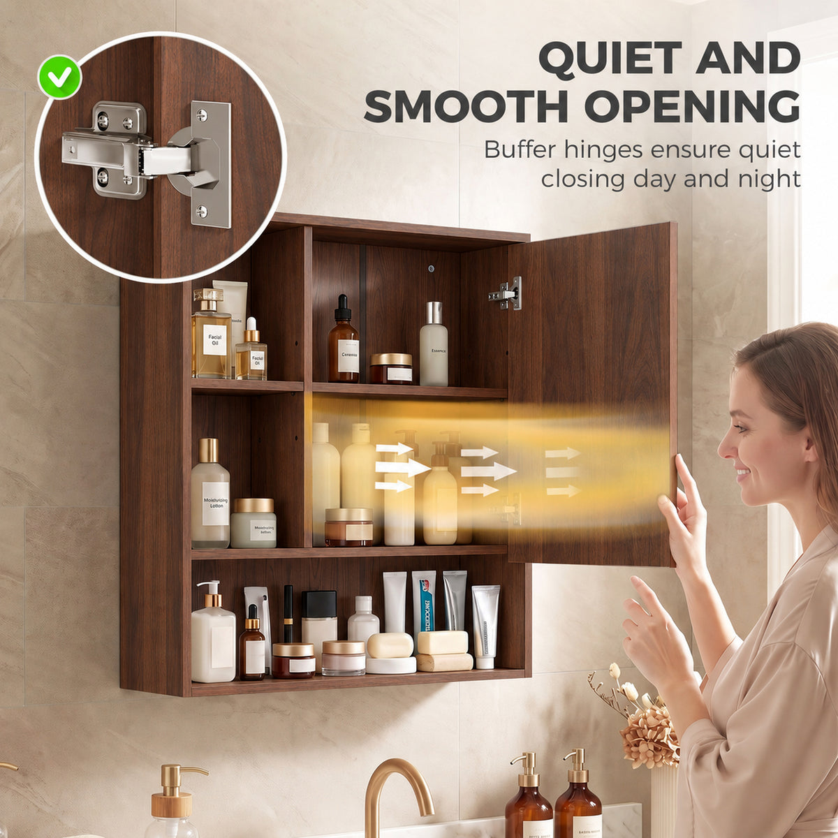 HOMCOM Bathroom Mirror Cabinet, Wall-Mounted Bathroom Cabinet with Mirror Door, Adjustable Shelves, Walnut Brown
