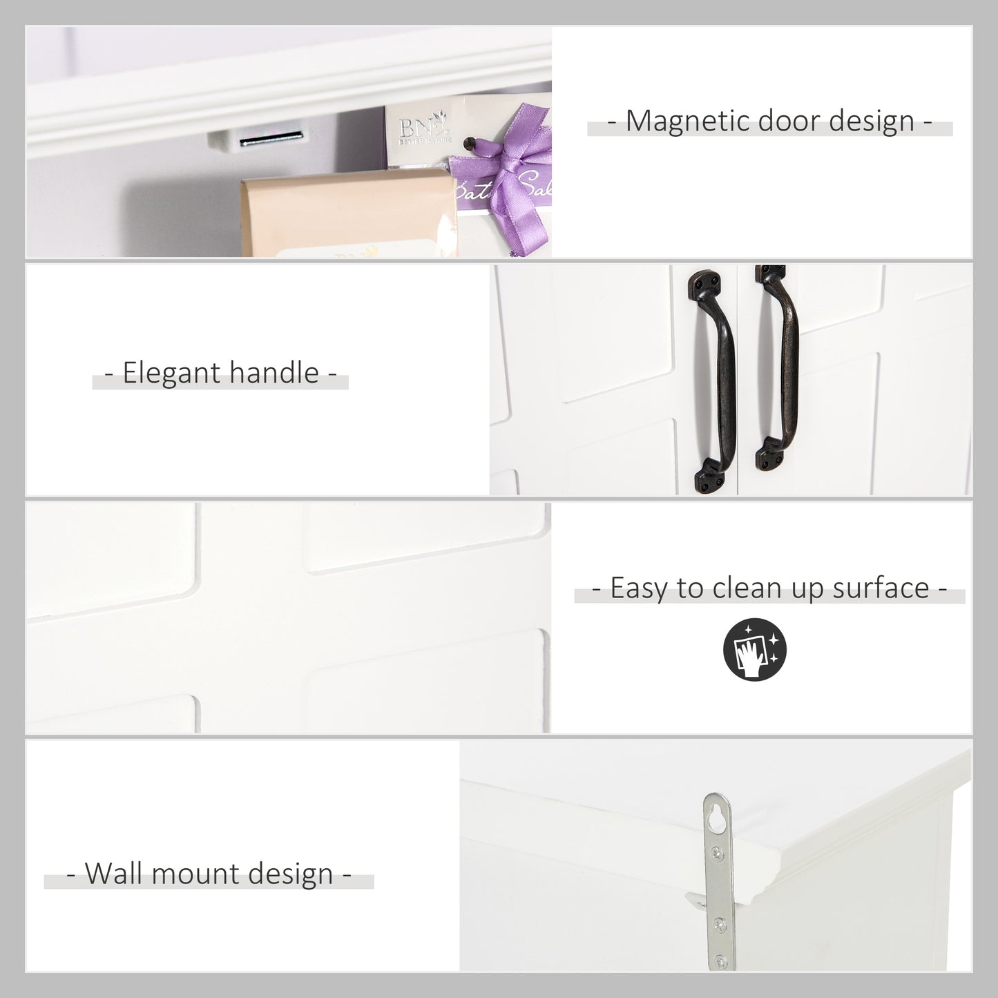 HOMCOM Bathroom Wall Cabinet, Medicine Cabinet, Kitchen Cupboard with 2 Doors and Adjustable Shelf, White