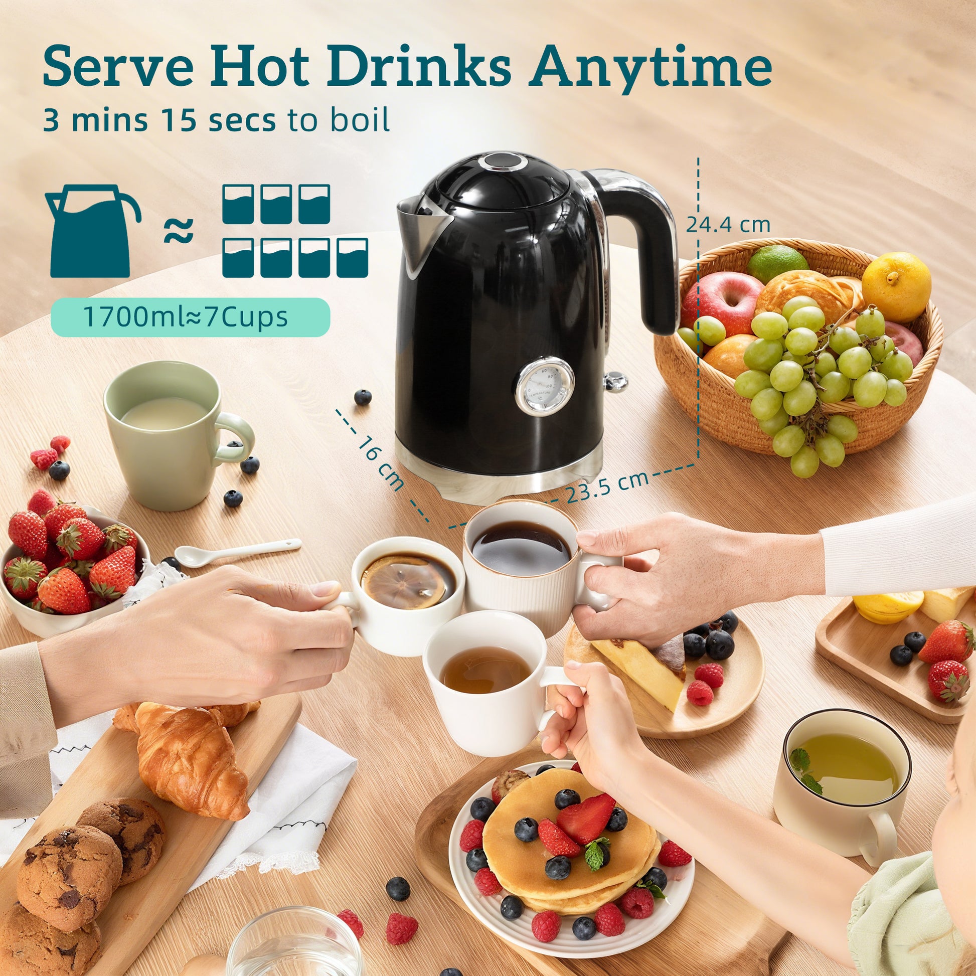 HOMCOM Retro Toaster and Kettle Set - Black