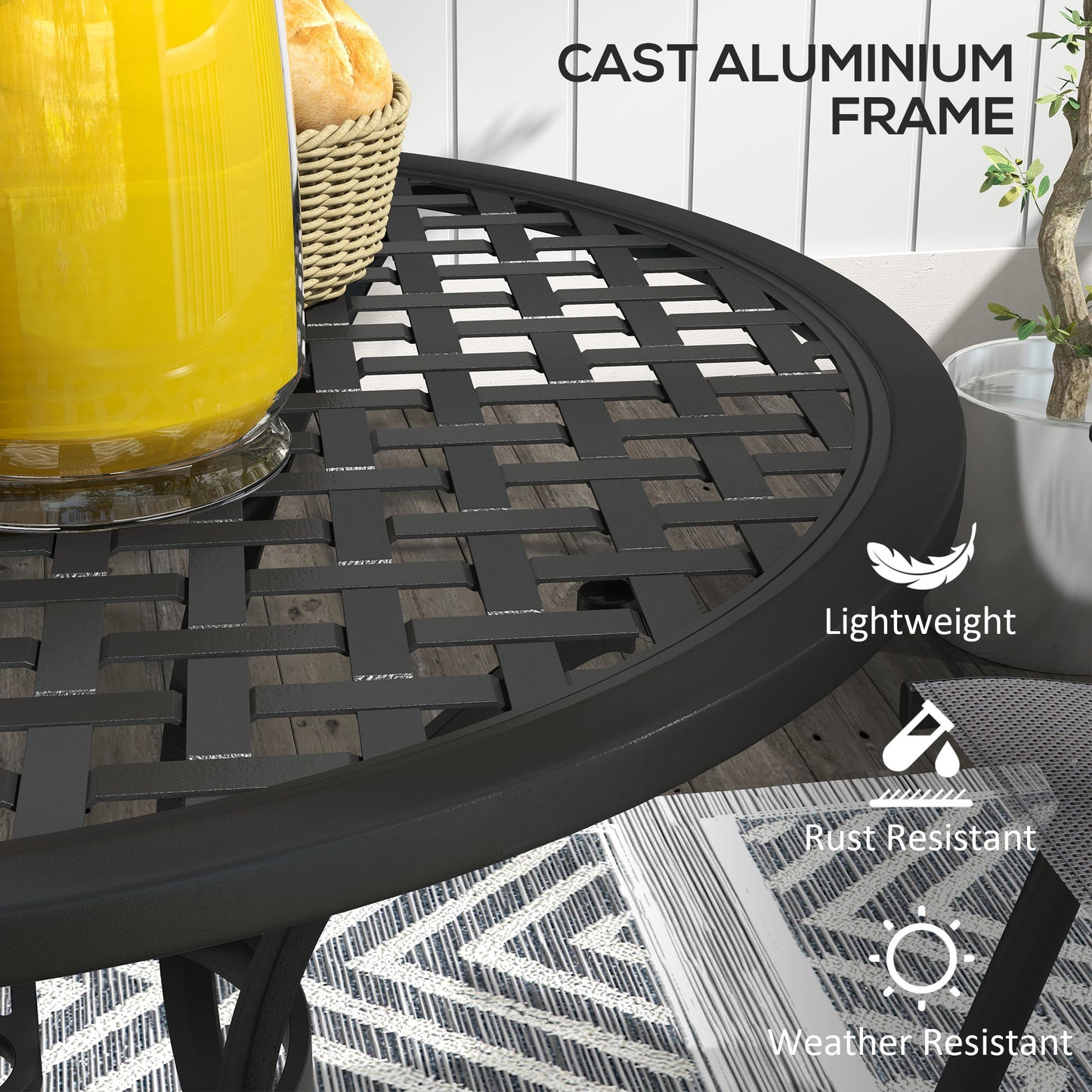 Outsunny Round Aluminium Table, with 50mm Parasol Hole