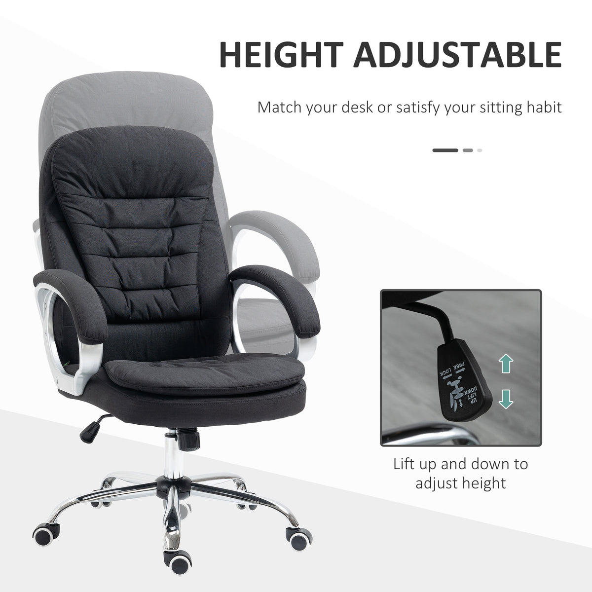HOMCOM Office Chair Computer Chair Executive Office Chair with Height Adjustable, Comfortable Desk Chair for Home Office Fabric Black