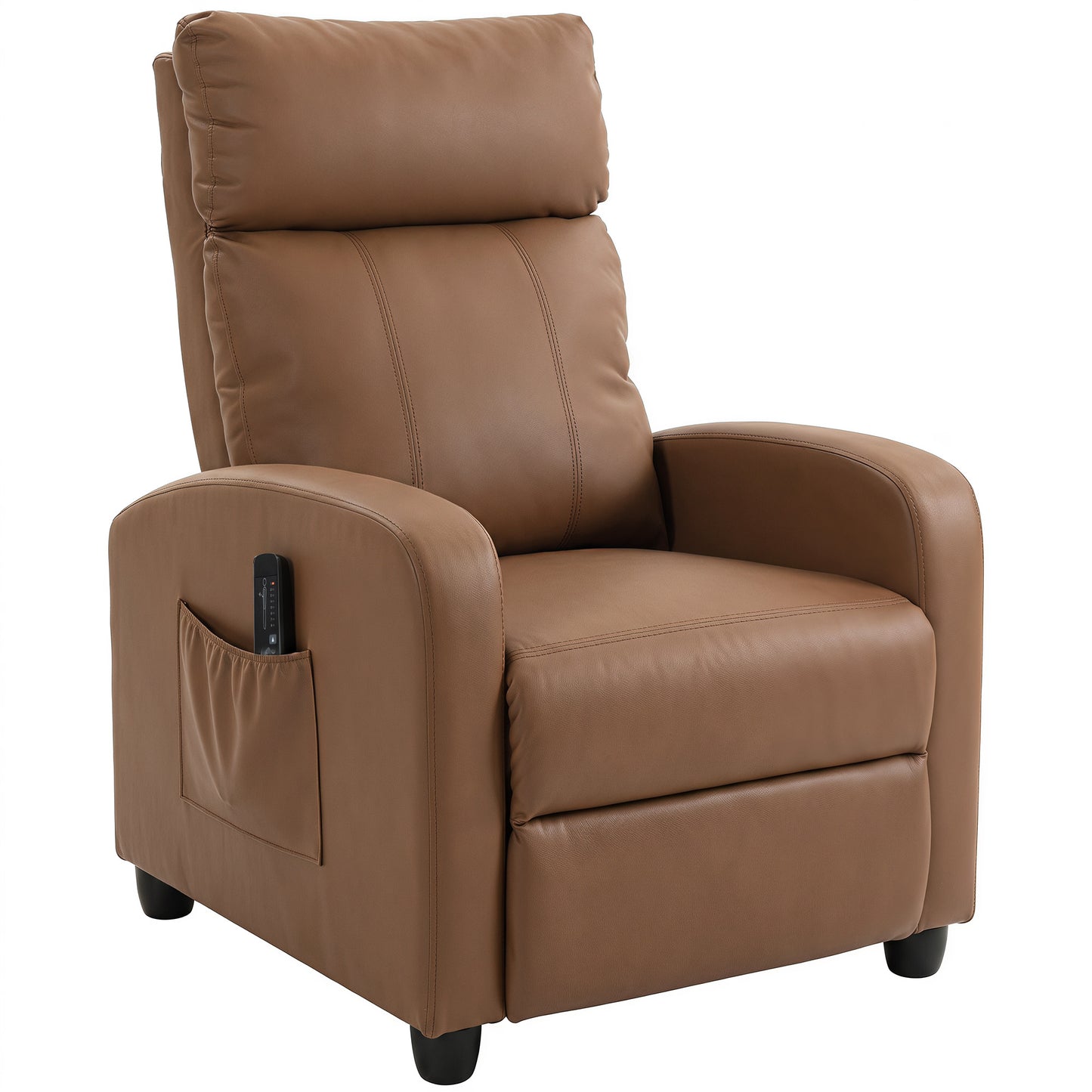 HOMCOM Recliner Armchair, Massage Faux Leather Push Back Reclining Chair with Adjustable Leg Rest, Side Pocket, Dark Brown