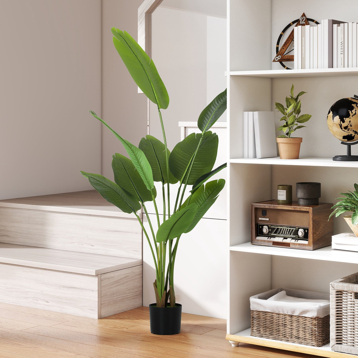 HOMCOM 160cm Tall Artificial Bird of Paradise Plant, Faux Banana Leaf Tree with PEVA Leaves and Flocking, Decorative Palm Tree in Pot for Home Office Decor, Green