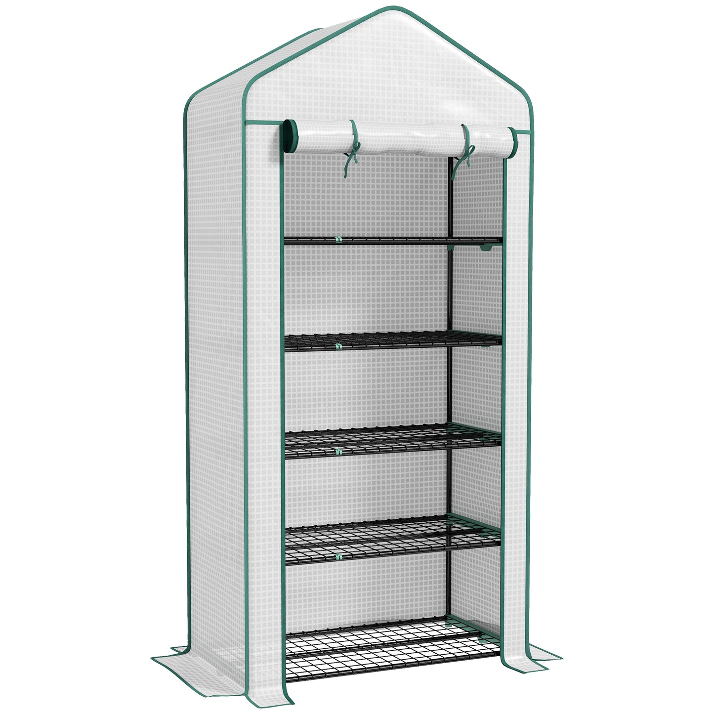 Outsunny 5 Tier Widened Mini Greenhouse with Reinforced PE Cover, Portable Indoor Outdoor Green House with Roll-up Door and Wire Shelves, 90 x 49 x 193cm, White