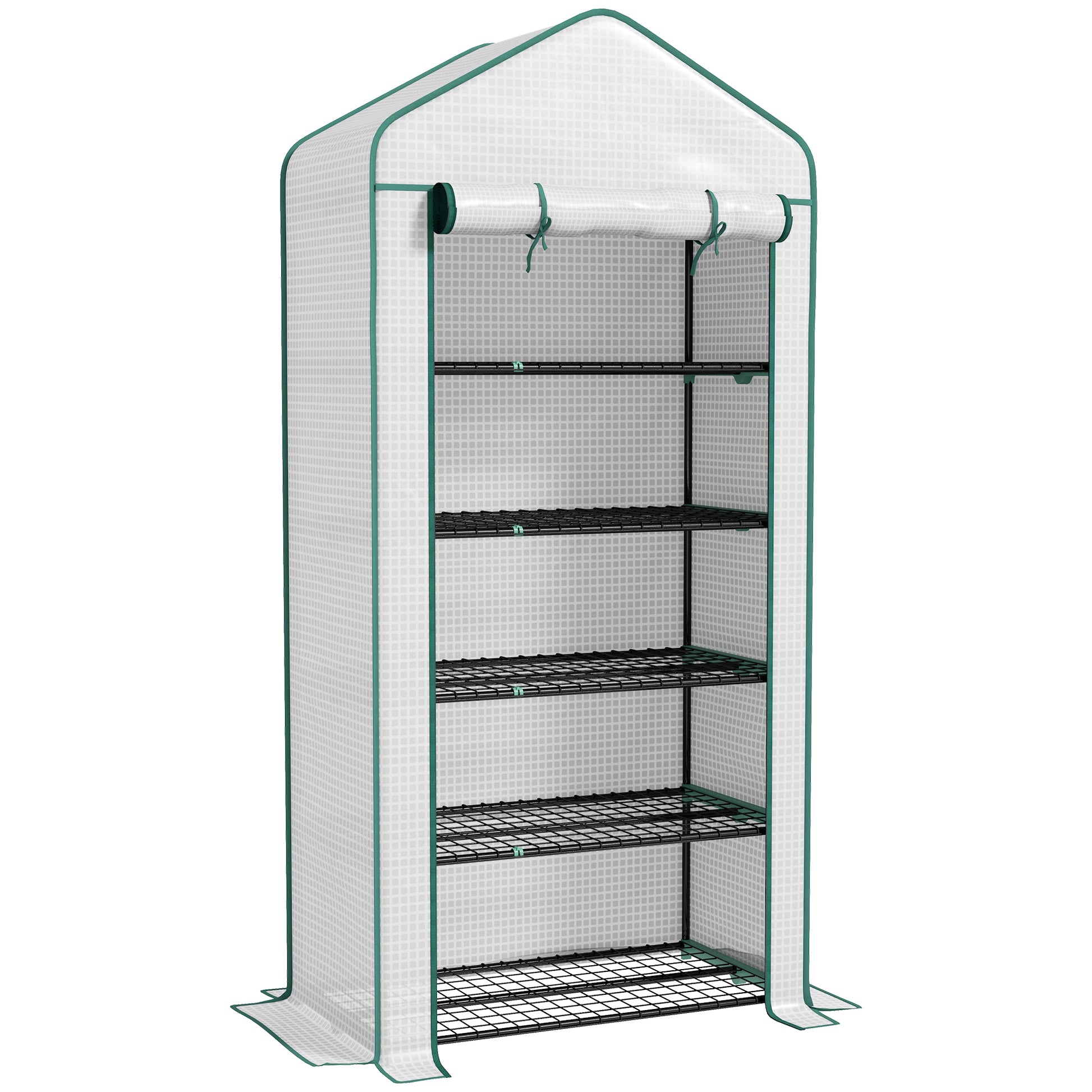Outsunny 5 Tier Widened Mini Greenhouse with Reinforced PE Cover, Portable Indoor Outdoor Green House with Roll-up Door and Wire Shelves, 90 x 49 x 193cm, White