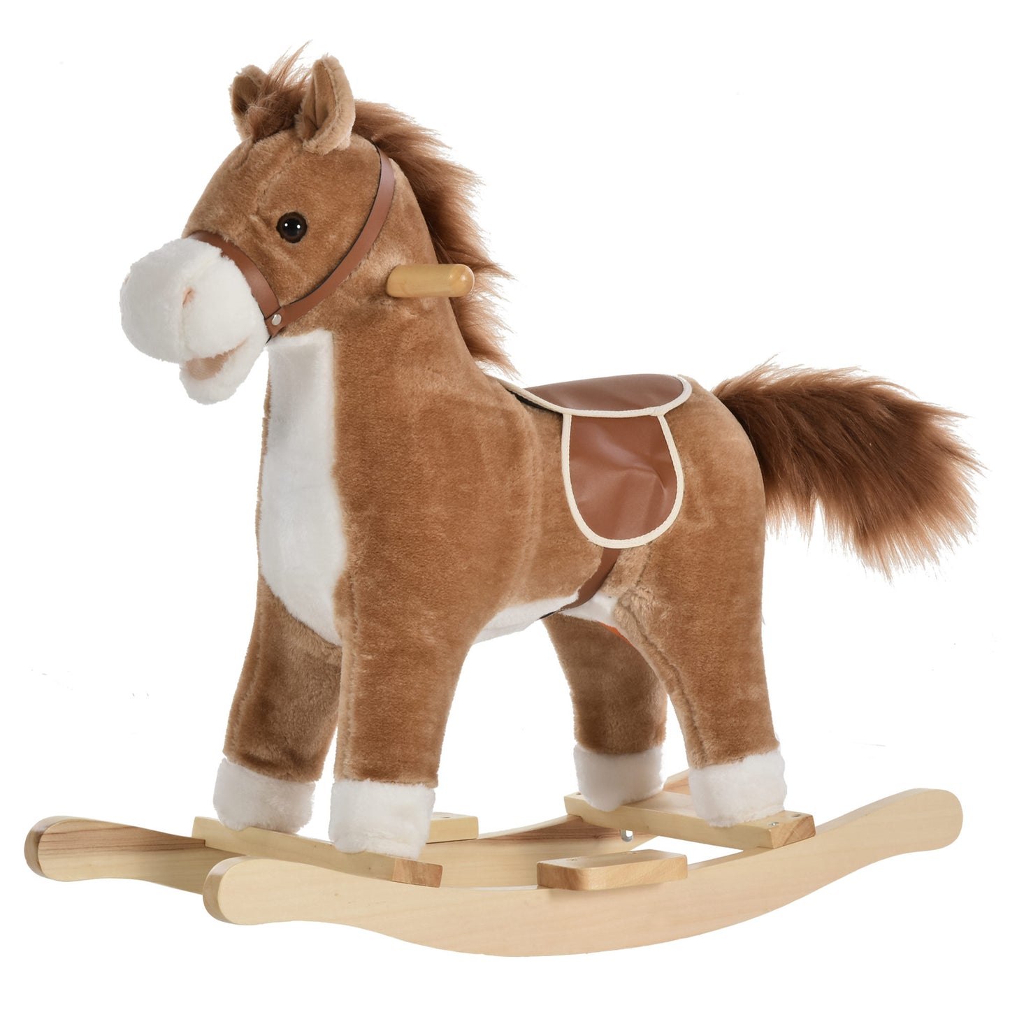 HOMCOM Kids Classic Rocking Horse, with Moving Mouth, Neighing Sounds, Brown Default Title