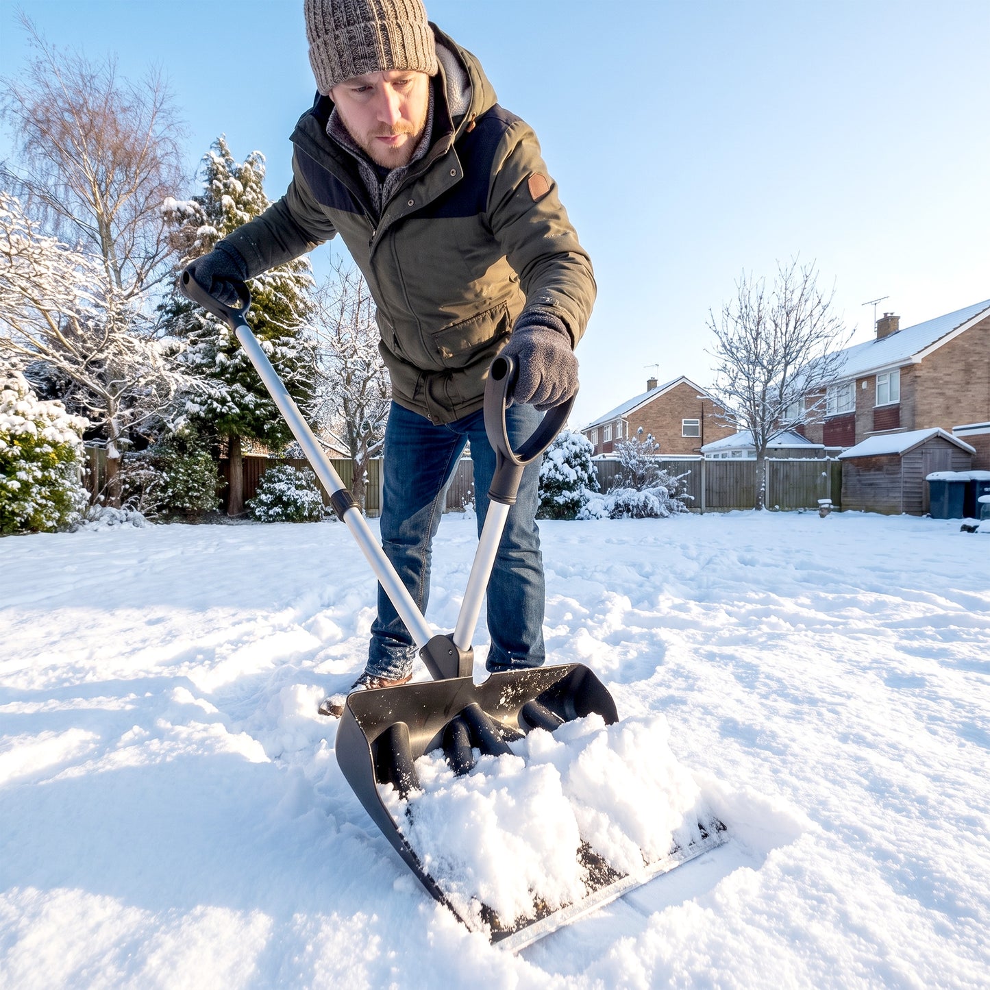 Outsunny Heavy-Duty Snow Shovel with Assist Handle, Portable Snow Pusher with 45cm Wide Blade, Detachable Aluminium Handle