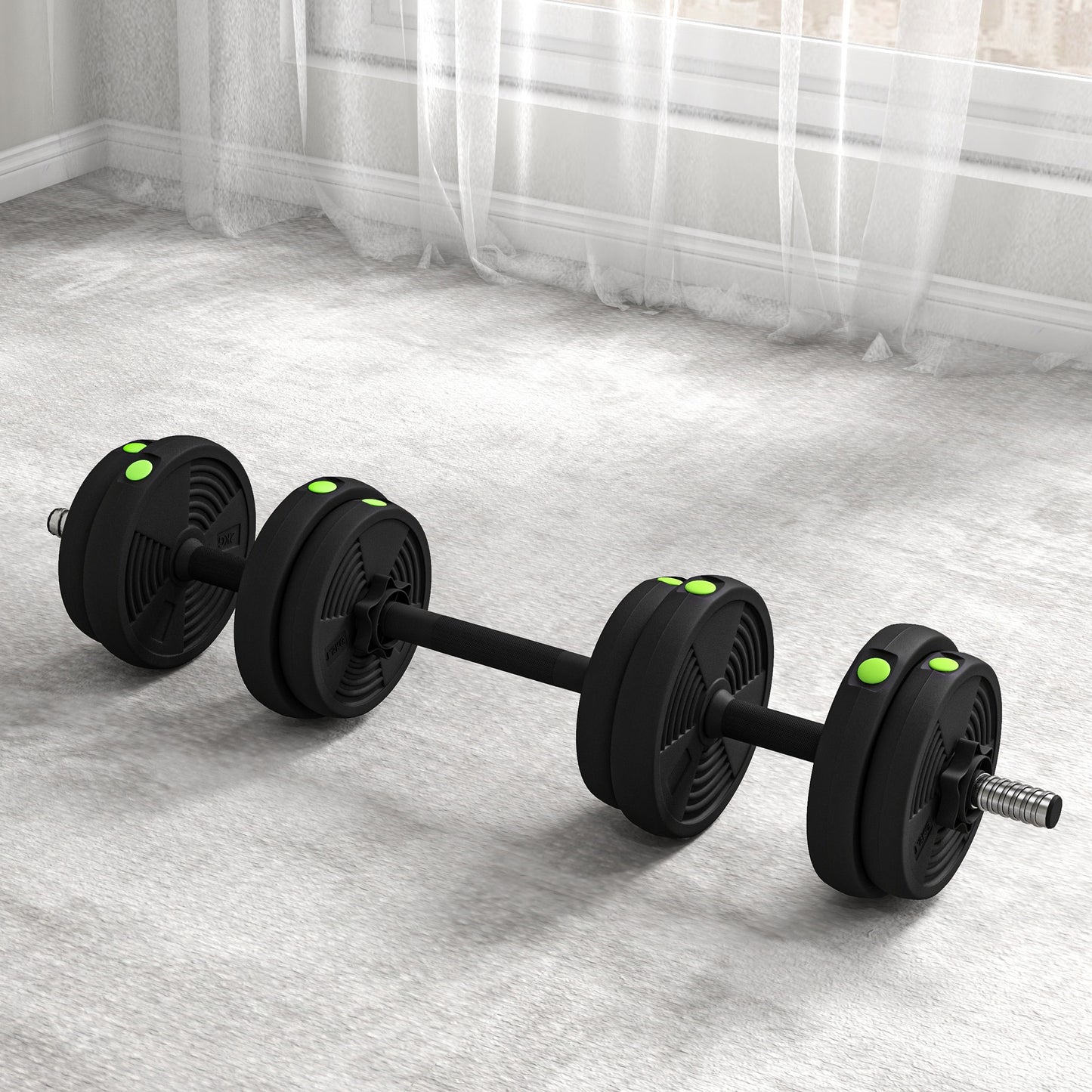 SPORTNOW Adjustable Weight Barbell & Dumbbells Set Free Weights Strength Muscle Exercise Home Gym Training, Black and Green