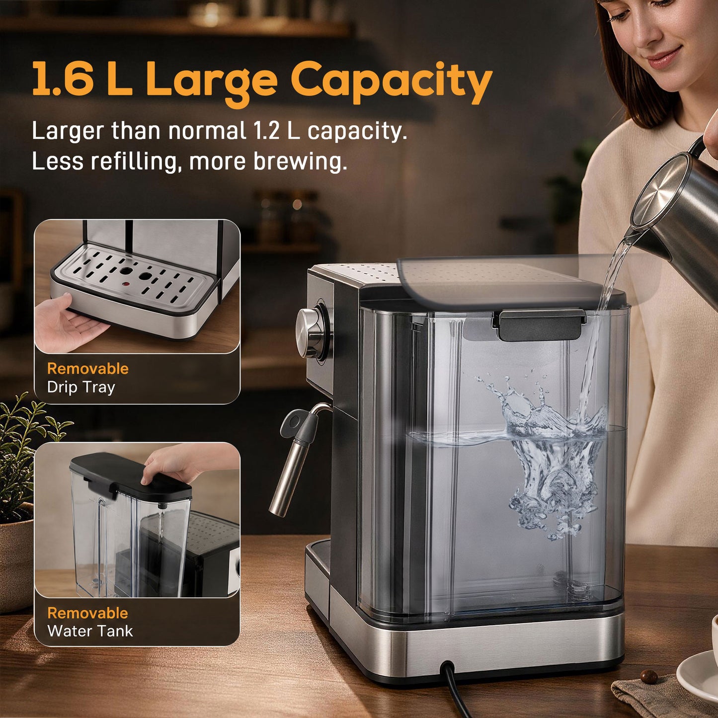 HOMCOM Espresso Machine, 20-Bar Cappuccino Coffee Maker with Frother Wand, 1.6L Tank, Single/Double/Manual Shot, LED Touch
