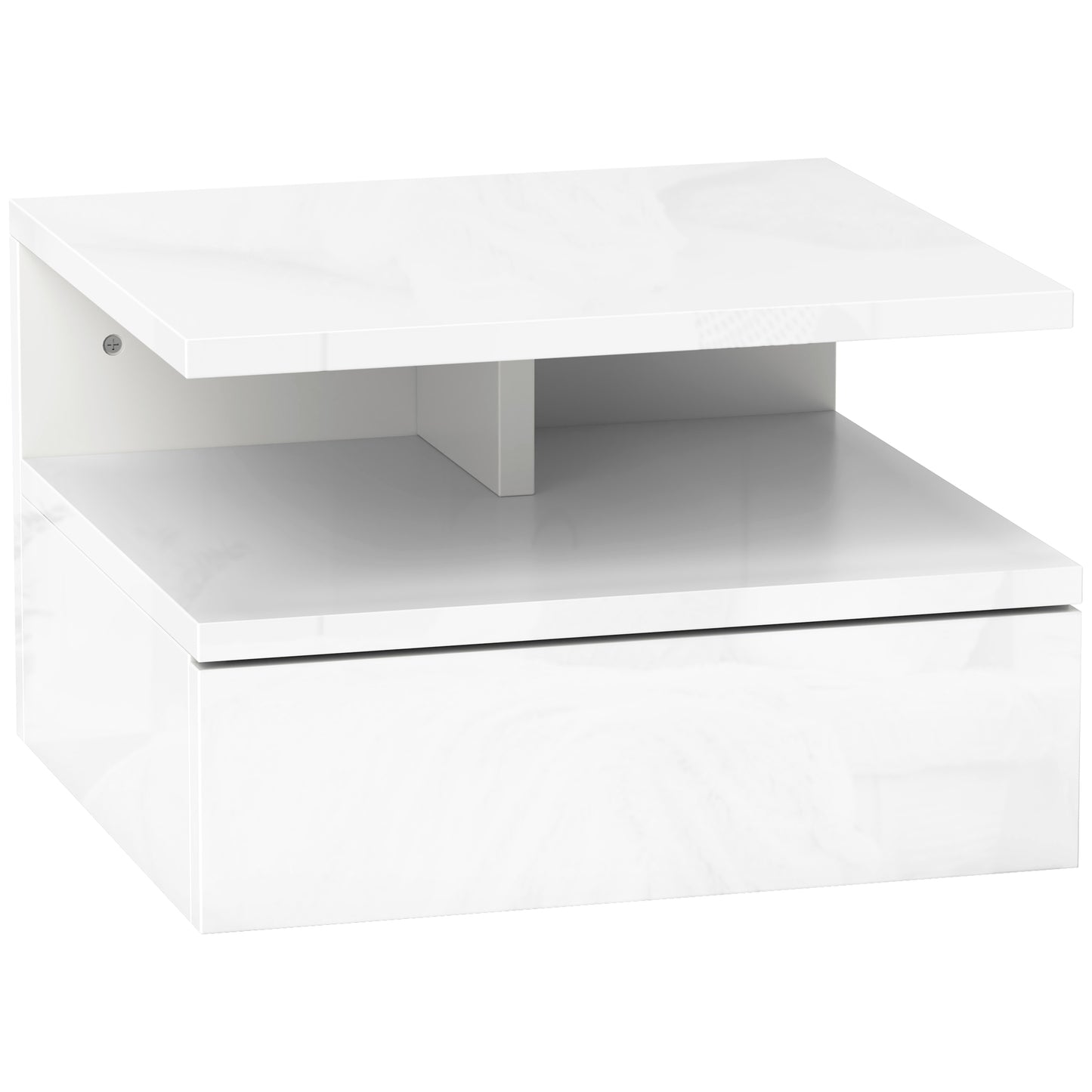HOMCOM Floating High Gloss Bedside Table - High Gloss White Default Title