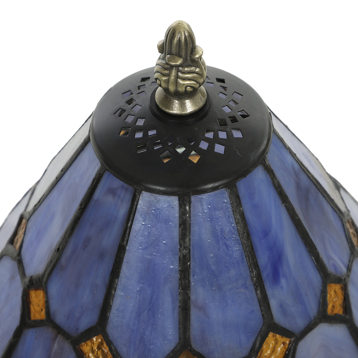HOMCOM Tiffany-Style Table Lamp with Geometric Patterns, Handcrafted Antique Stained Glass Bedside Lamp, E27 Socket, Blue