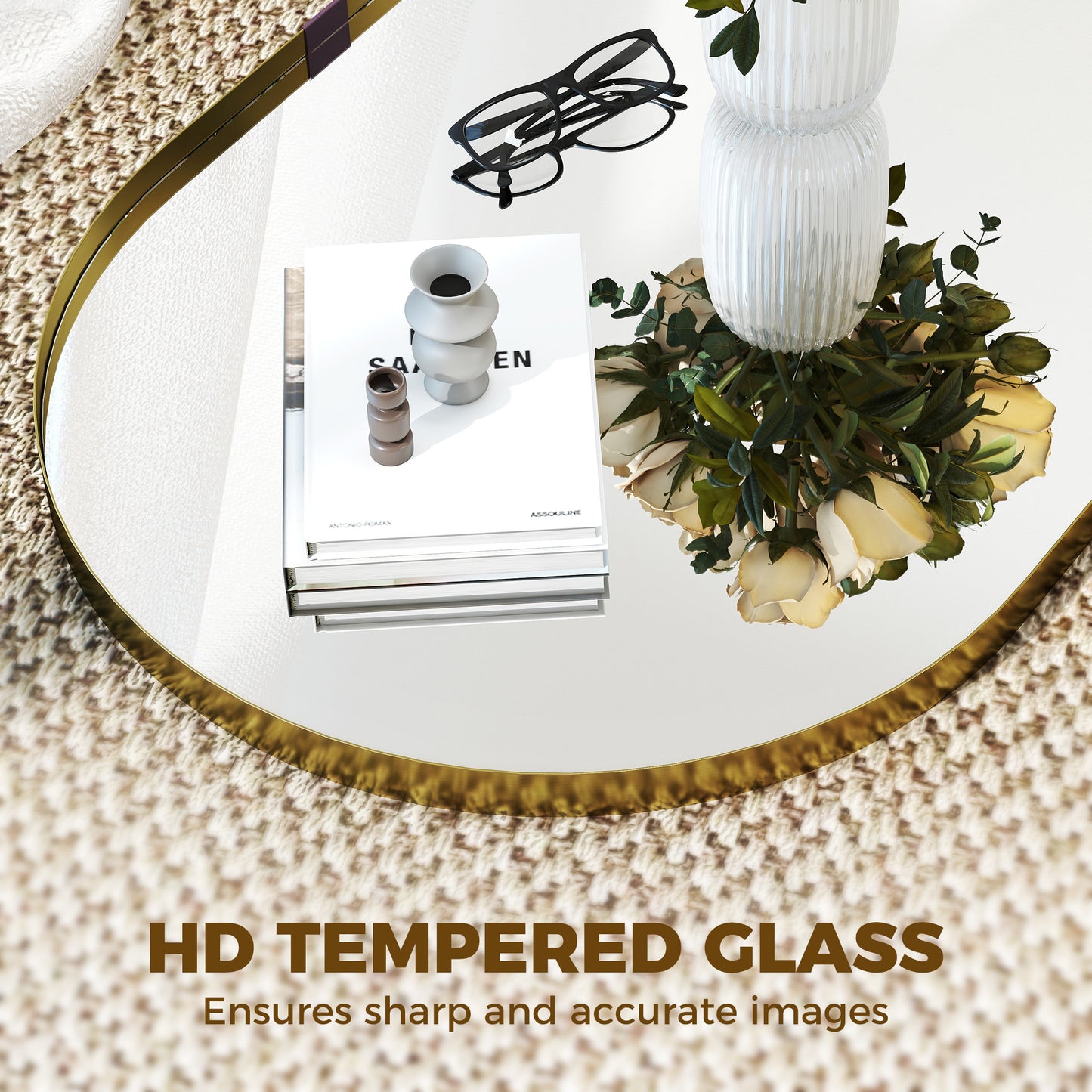 HOMCOM Wall Mirror, Bathroom Mirror with Elevated Aluminium Alloy Frame, 60 x 90 cm, Gold Tone