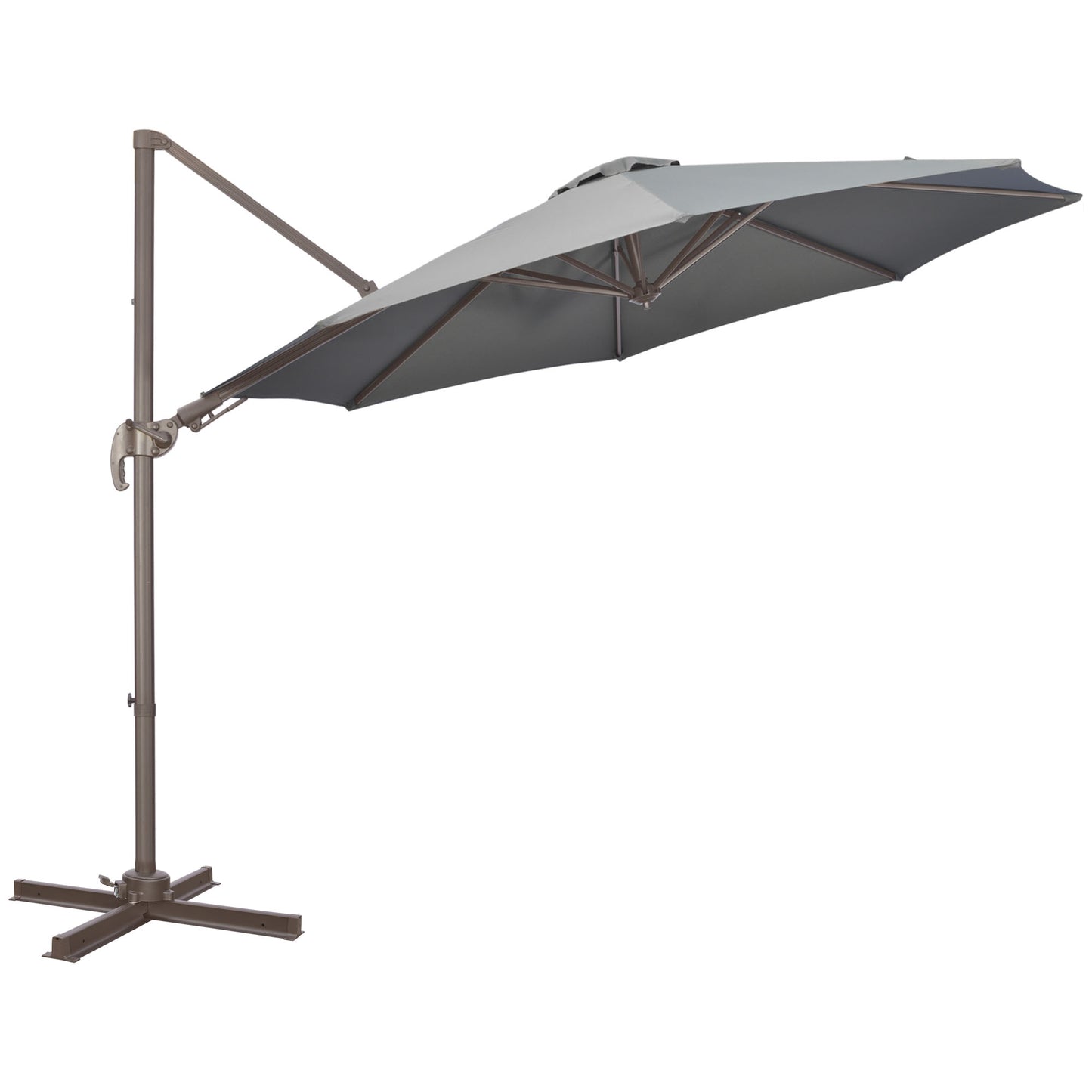 Outsunny 3(m) Cantilever Parasol 360Â° Rotation Roma Umbrella Hanging Sun Shade with Aluminium Frame, Tilt Crank, 8 Ribs and Cross Base, Dark Grey