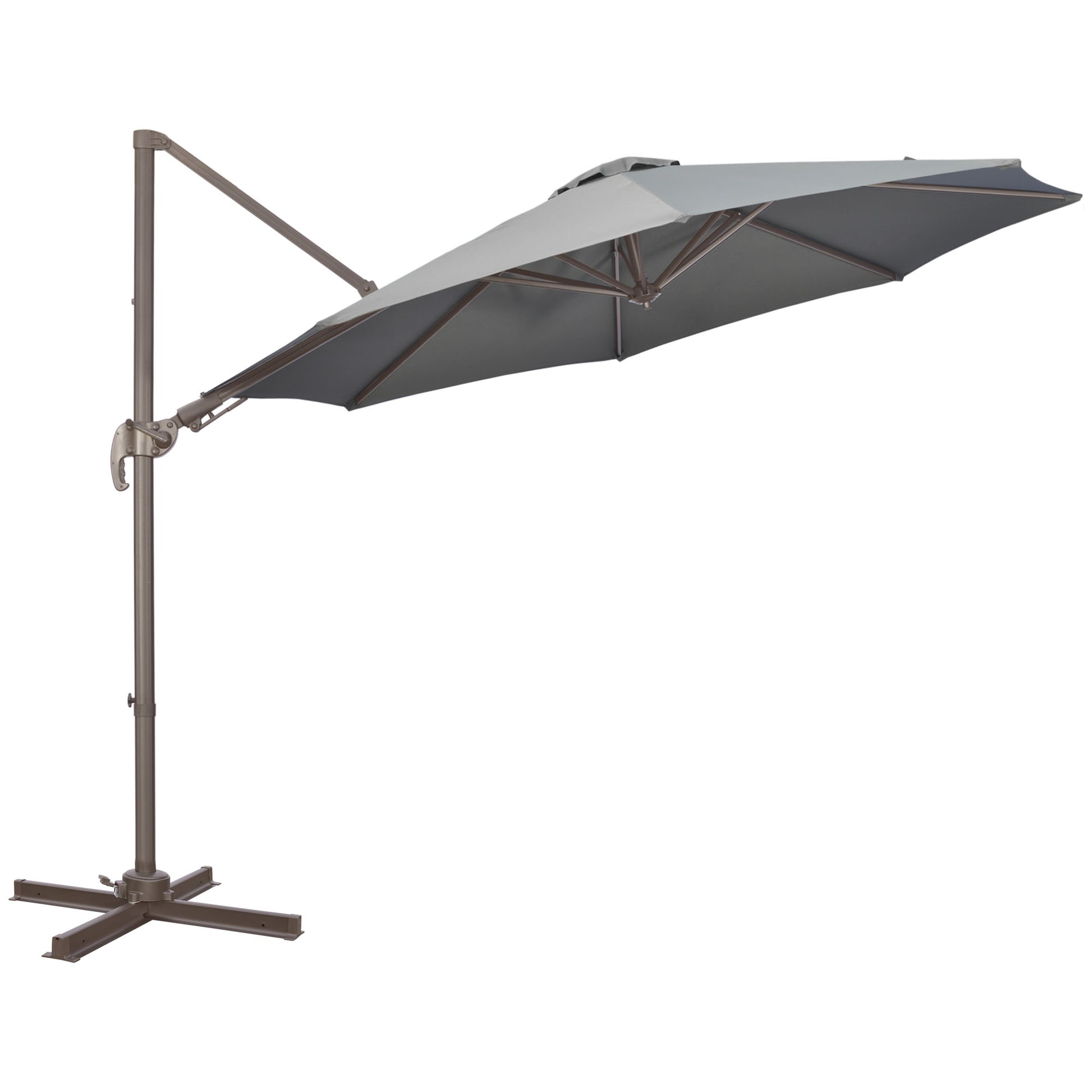 Outsunny 3(m) Cantilever Parasol 360Â° Rotation Roma Umbrella Hanging Sun Shade with Aluminium Frame, Tilt Crank, 8 Ribs and Cross Base, Dark Grey