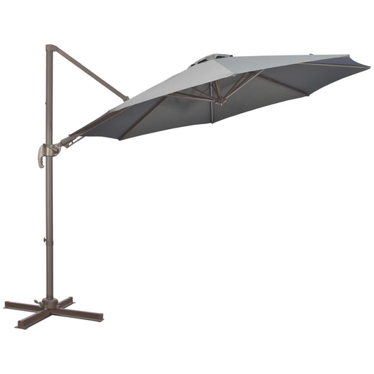 Outsunny 3(m) Cantilever Parasol 360Â° Rotation Roma Umbrella Hanging Sun Shade with Aluminium Frame, Tilt Crank, 8 Ribs and Cross Base, Dark Grey