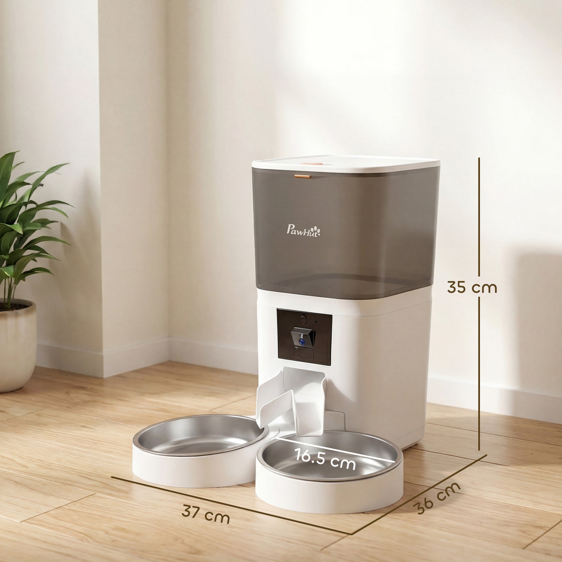 PawHut Automatic Cat Feeder for 2 Cats with HD Cameraï¼Œ2.4G & 5G WiFi Pet Food Dispenser 6L APP Control