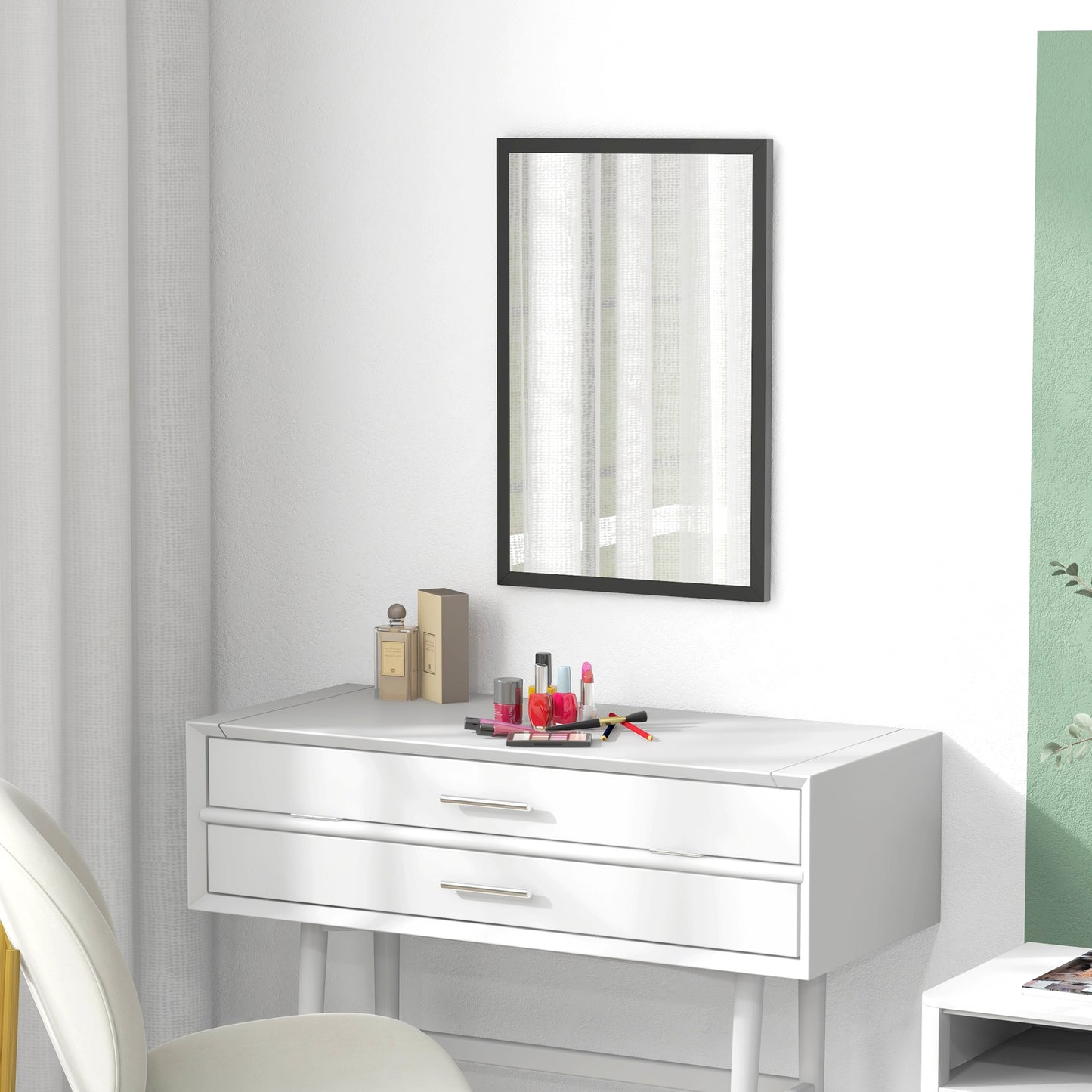 HOMCOM Wall Bathroom Mirror, 60 x 40 cm Wall-Mounted Mirror for Living Room, Bedroom, Hallway, Black