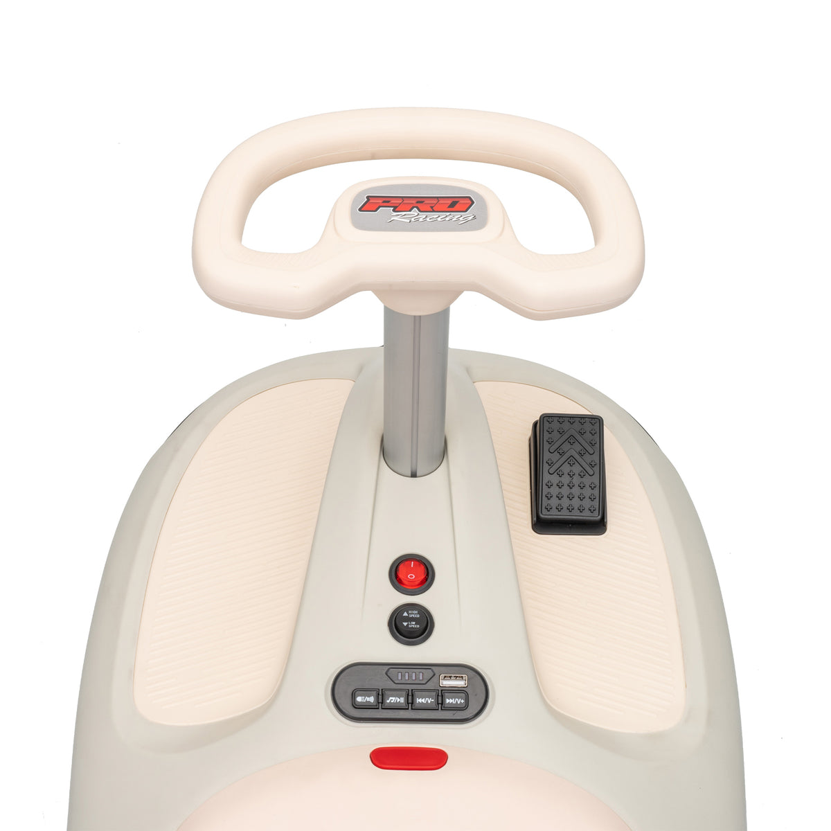 AIYAPLAY 12V Electric Wiggle Car with Pedal, Kids Electric Car with 2 Speeds, Soft Start, Music, Lights for 3-5 Years, White