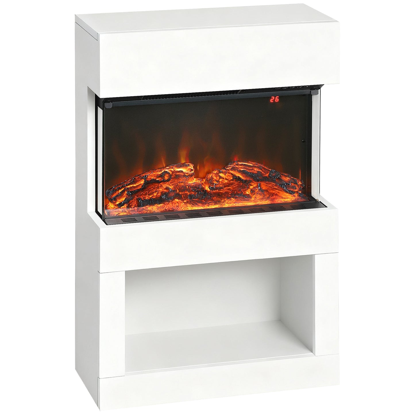 HOMCOM 19" Electric Fireplace with Surround, 3D Flame Effect, 6 Colours & 3 Brightness Levels, 1000W/2000W White Electric Fire and Mantel Reach up to 30ãŽ¡ Space with Remote & Timer, 3 Sided View