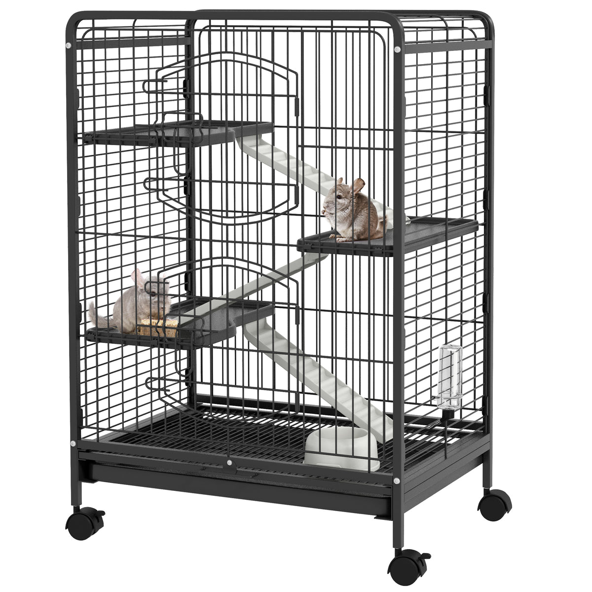 PawHut 4 Levels Removable Small Animal Cage, 95cm - Black