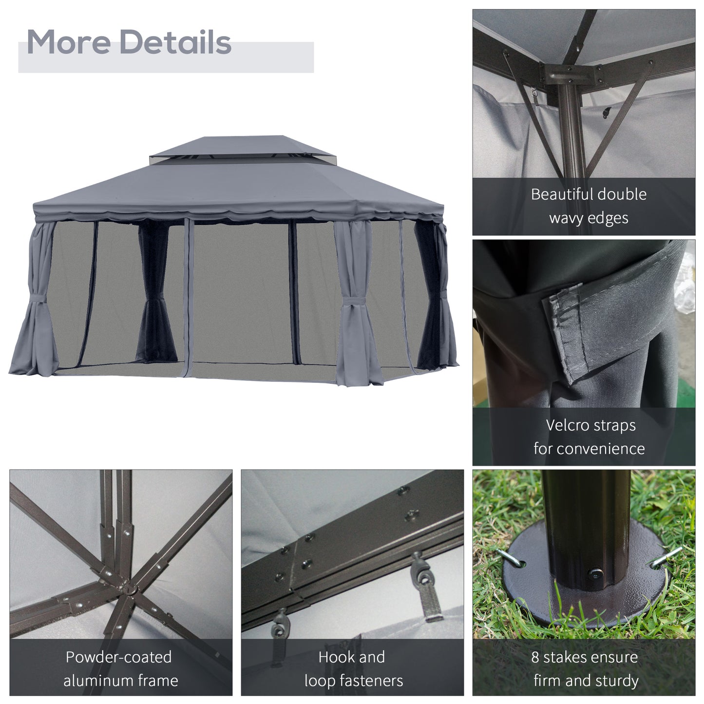 Outsunny 3 x 4m Aluminium GardenÂ Gazebo, Marquee Canopy Shelter Pavilion Party Tent with Nets and Curtains for Garden and Deck, Dark Grey