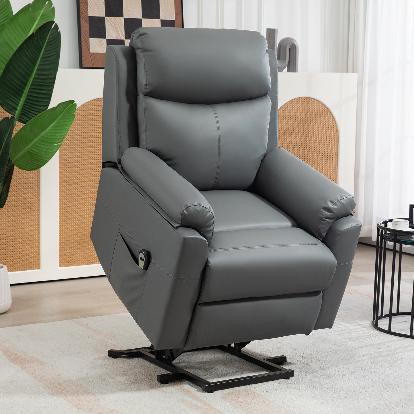 HOMCOM Faux Leather 70° Electric Riser Recliner Chair, Charcoal Grey
