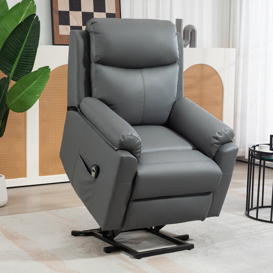 HOMCOM Faux Leather 70° Electric Riser Recliner Chair, Charcoal Grey