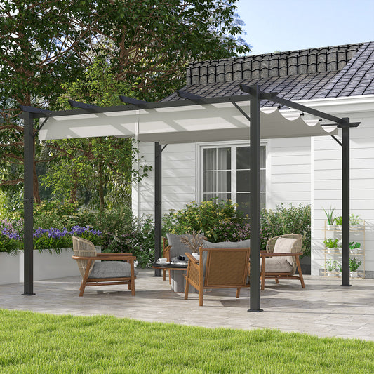 Outsunny 3 x 3 Pergola with Retractable Roof Aluminium Canopy for Garden, Light Grey