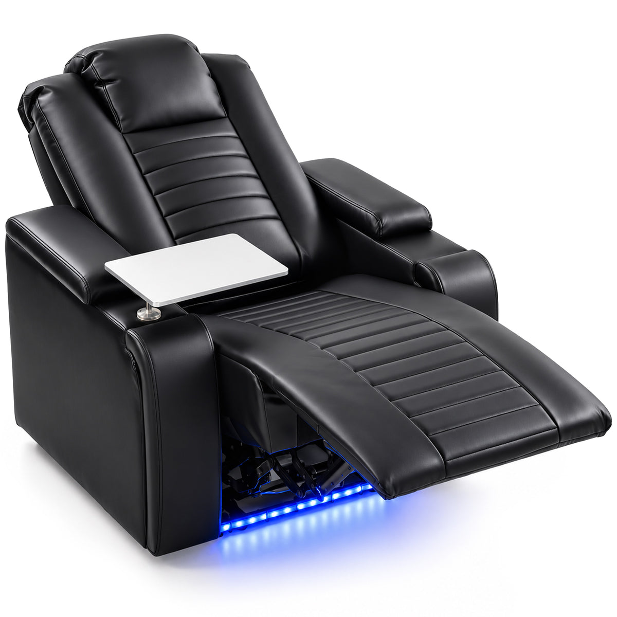 HOMCOM Electric Recliner Armchair w/ Type C+USB, LED Light, PU Leather Cinema Recliner Chair w/ Storage, Tray Table, Black Default Title