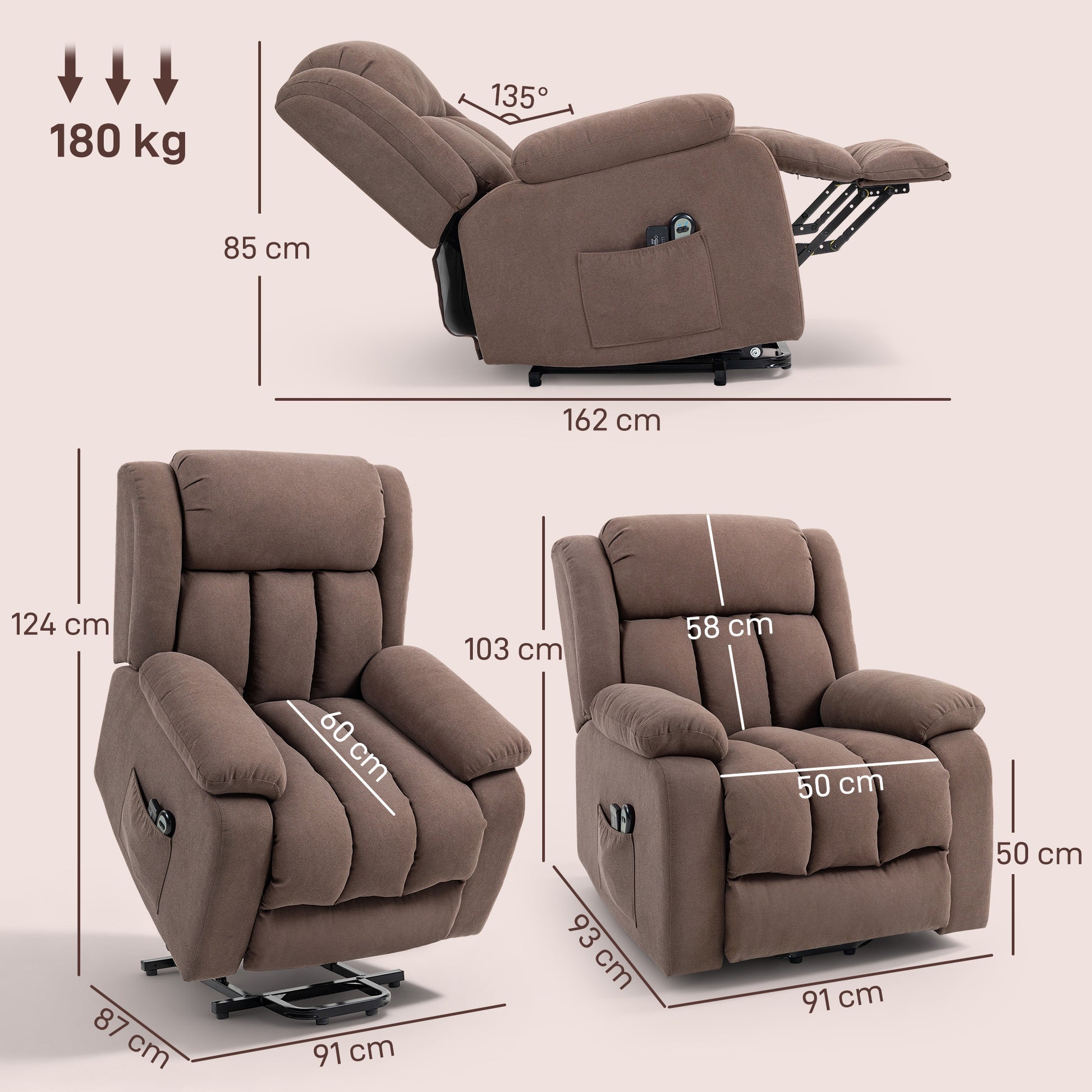 HOMCOM Power Lift Recliner Chair with Vibration Massage, Lift Chair for Elderly with Footrest, Remote, Side Pocket, Dark Brown