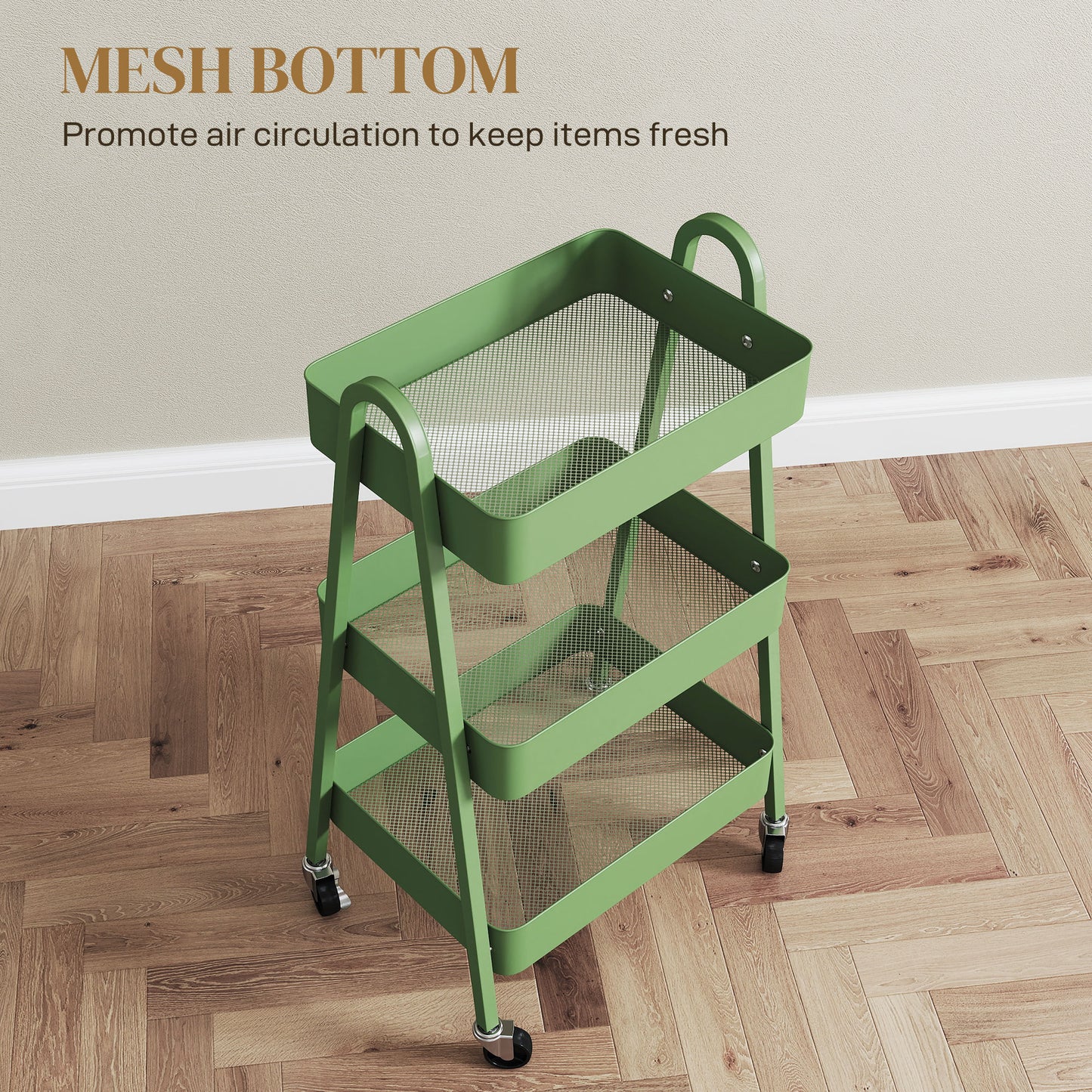 HOMCOM Three-Tier Storage Trolley - Green