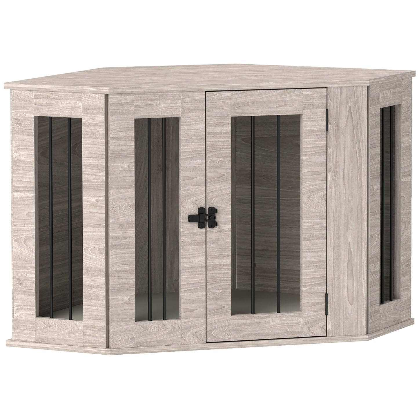 PawHut Dog Crate Furniture Side Table, with Cushion, 104 x 55 x 63cm - Walnut Brown