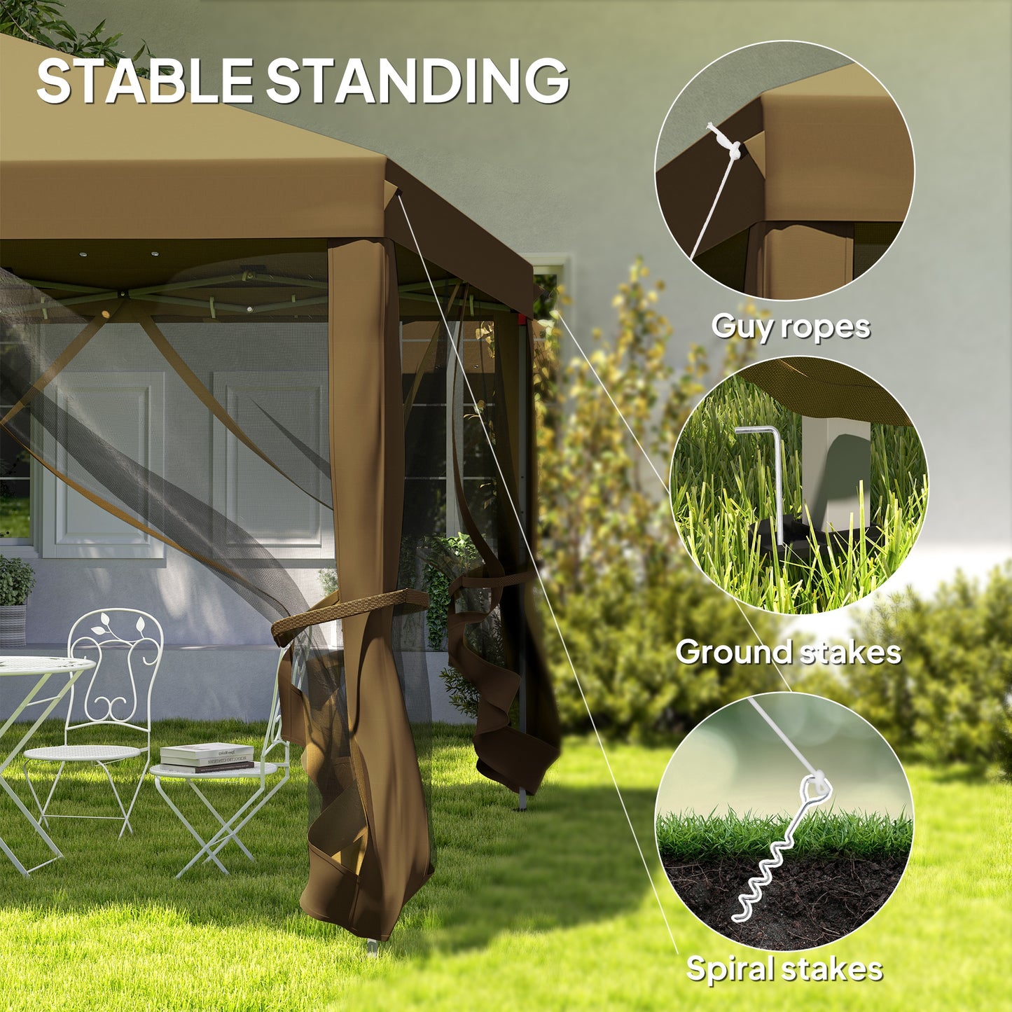 Outsunny 3 x 3Â m Pop Up Gazebo, 420D Garden Tent Canopy with Removable Mesh Sidewall Netting, Carry Bag for Garden Patio Outdoor, Khaki