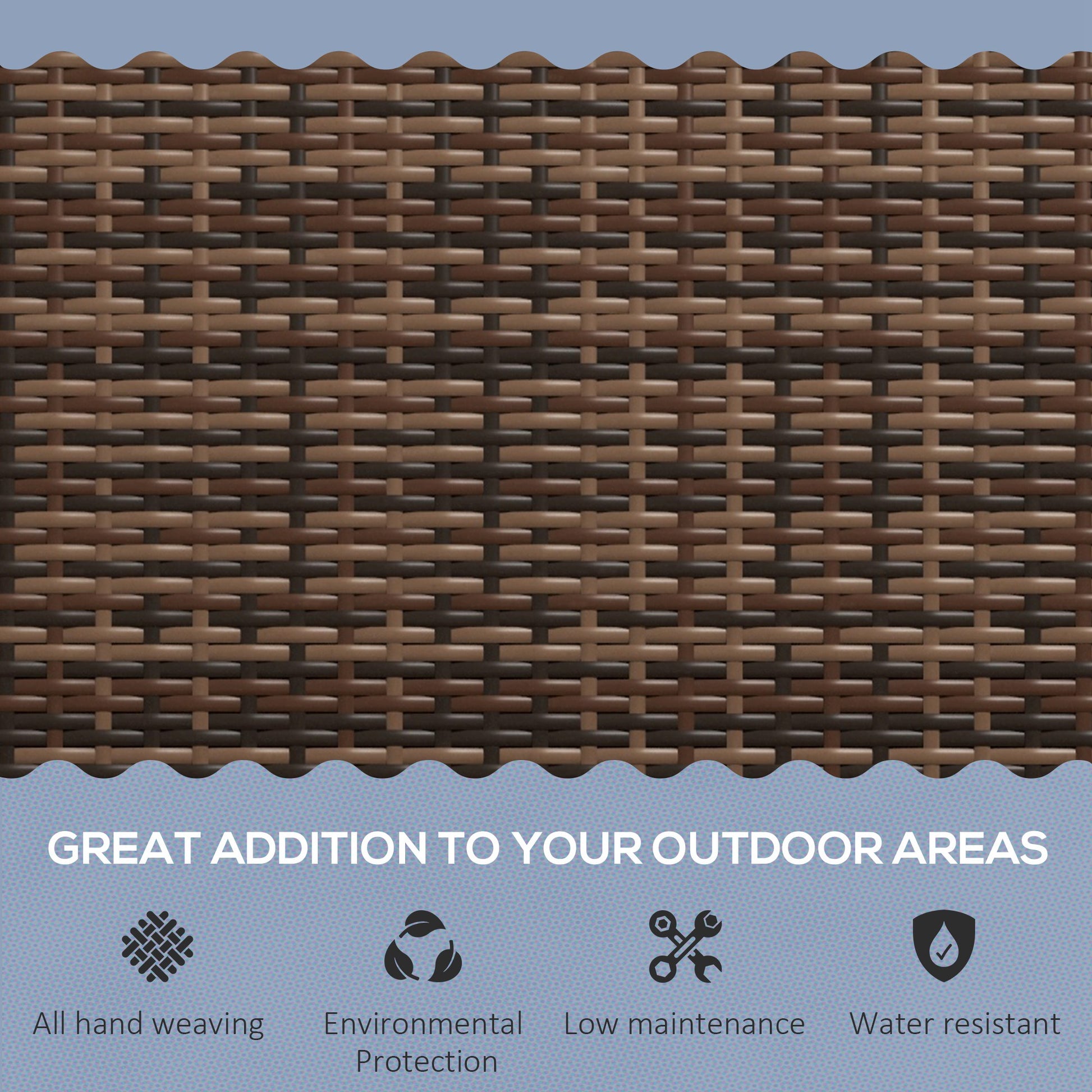 Outsunny All Weather Wicker Garden Loveseat, 2 Seater Poly Rattan Garden Bench, Outdoor Seating Bench Brown