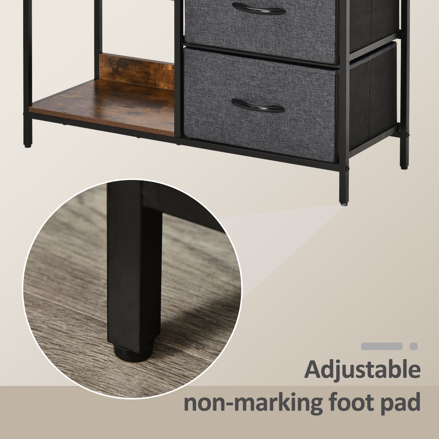 HOMCOM Chest of Drawers Storage  Dresser Cabinet Organizer with 3 Fabric Drawers and 2 Display Shelves for Living Room, Bedroom, Hallway, Black