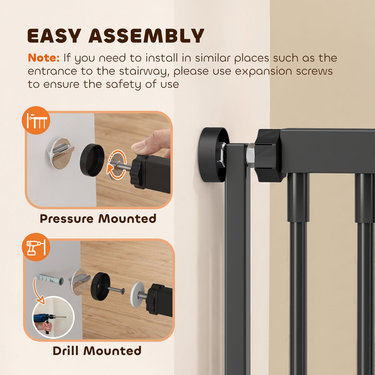 PawHut 180cm Extra Tall Cat Gate, Adjustable Pet Gate with 74-100 cm Wide, Pressure Fit, Pull-Ring Latch, Black