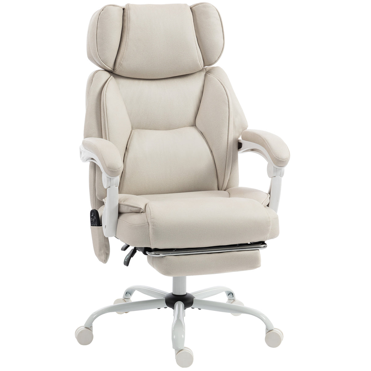 HOMCOM Office Chair with Massage, Heat, Adjustable Headrest, Leathaireâ€Œ Reclining Desk Chair with Footrest, Cream White Default Title