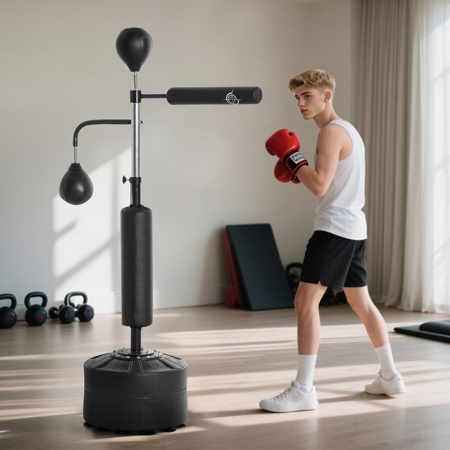 HOMCOM 4-in-1 Boxing Punching Bag, Freestanding with 2 Speed Bals, 360Â° Reflex Bar, 160-230cm Adjustable Height, Black