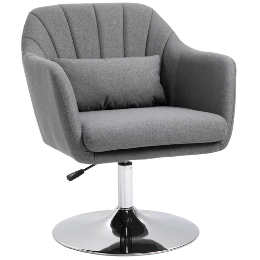 HOMCOM Swivel Accent Chair, Linen Fabric Tub Vanity Chair, Modern Armchair with Adjustable Height and Lumbar Support for Living Room Bedroom Salon Make up Room Dressing Table, Dark Grey