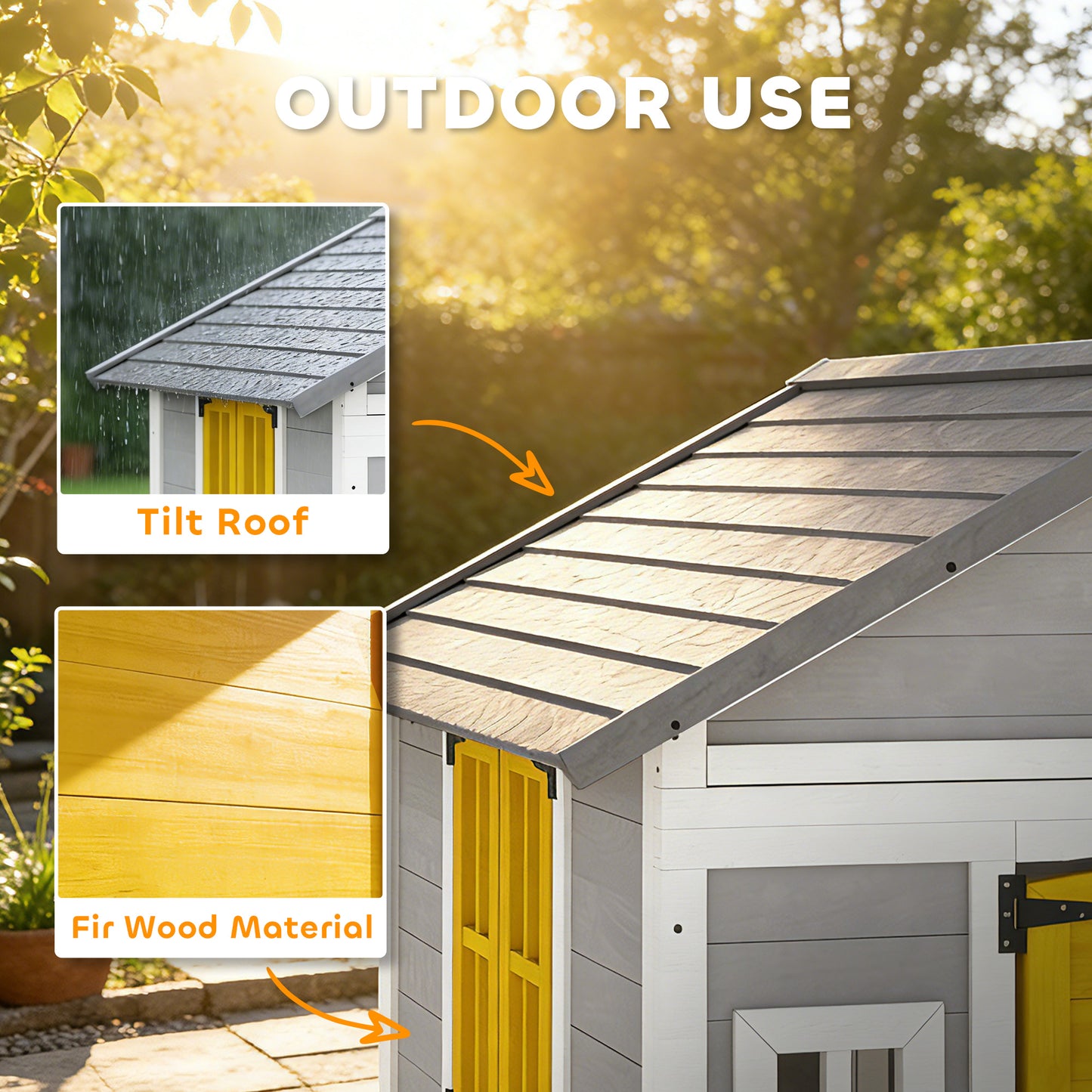 Outsunny Wooden Playhouse with Doors, Windows, Plant Pots, Boxes, for 3-8 Years - Grey