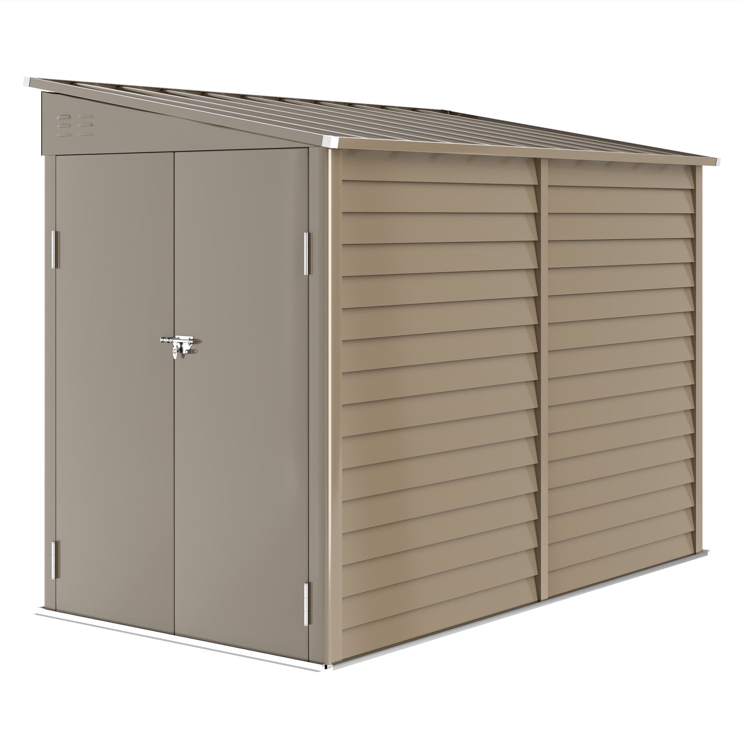 Outsunny 5 x 9ft Galvanised Metal Garden Shed with Foundation Kit, Outdoor Lean-to Shed, Tool Storage House for Garden, Brown
