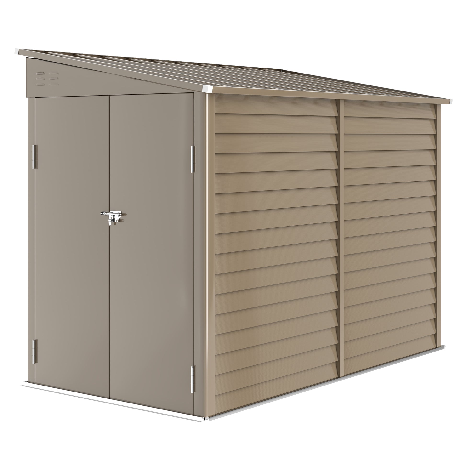 Outsunny 5 x 9ft Galvanised Metal Garden Shed with Foundation Kit, Outdoor Lean-to Shed, Tool Storage House for Garden, Brown